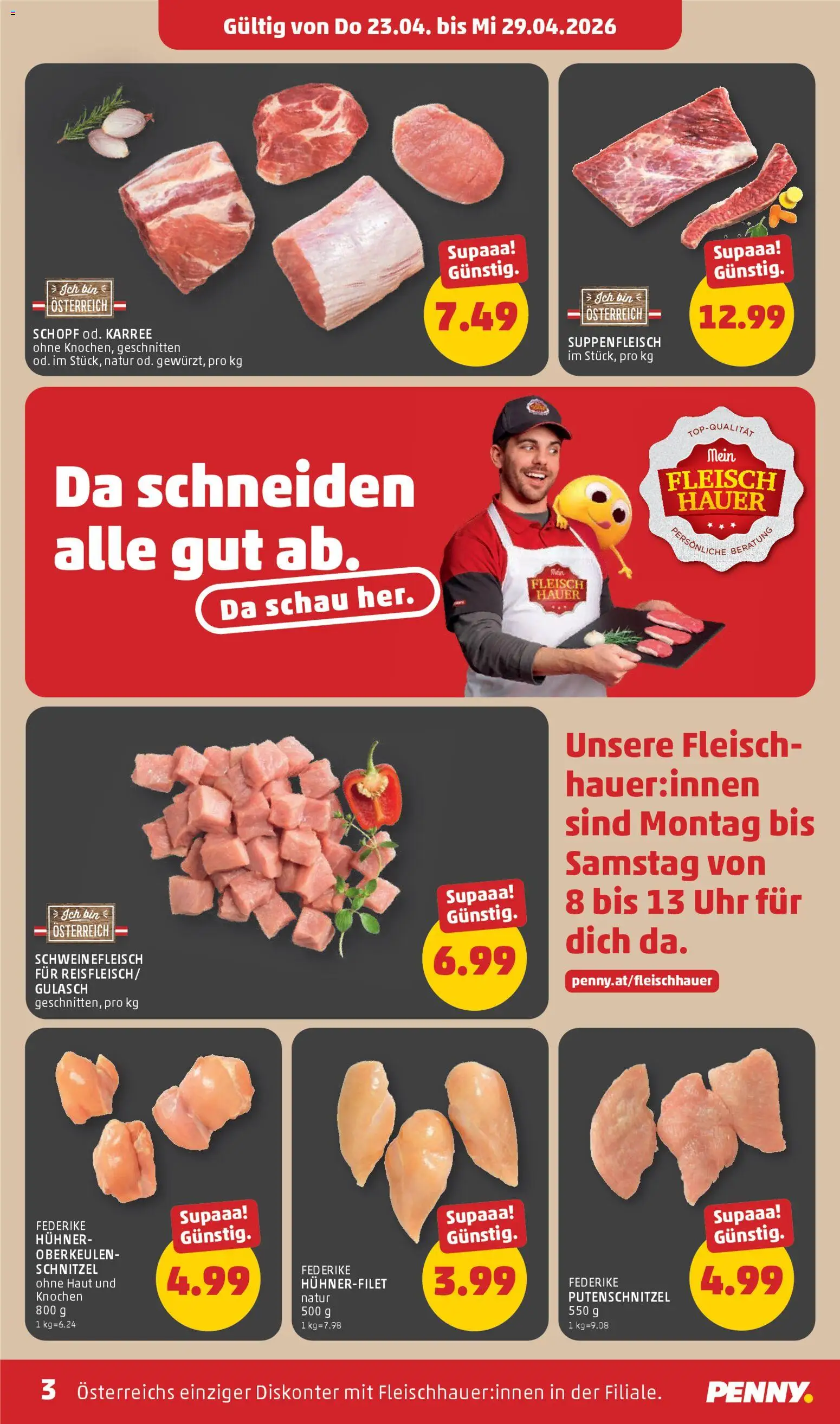 Penny Markt Eröffnung in 5111 Bürmoos gültig ab 23.04.2026 | Seite: 3 | Produkte: Uhr, Schweinefleisch