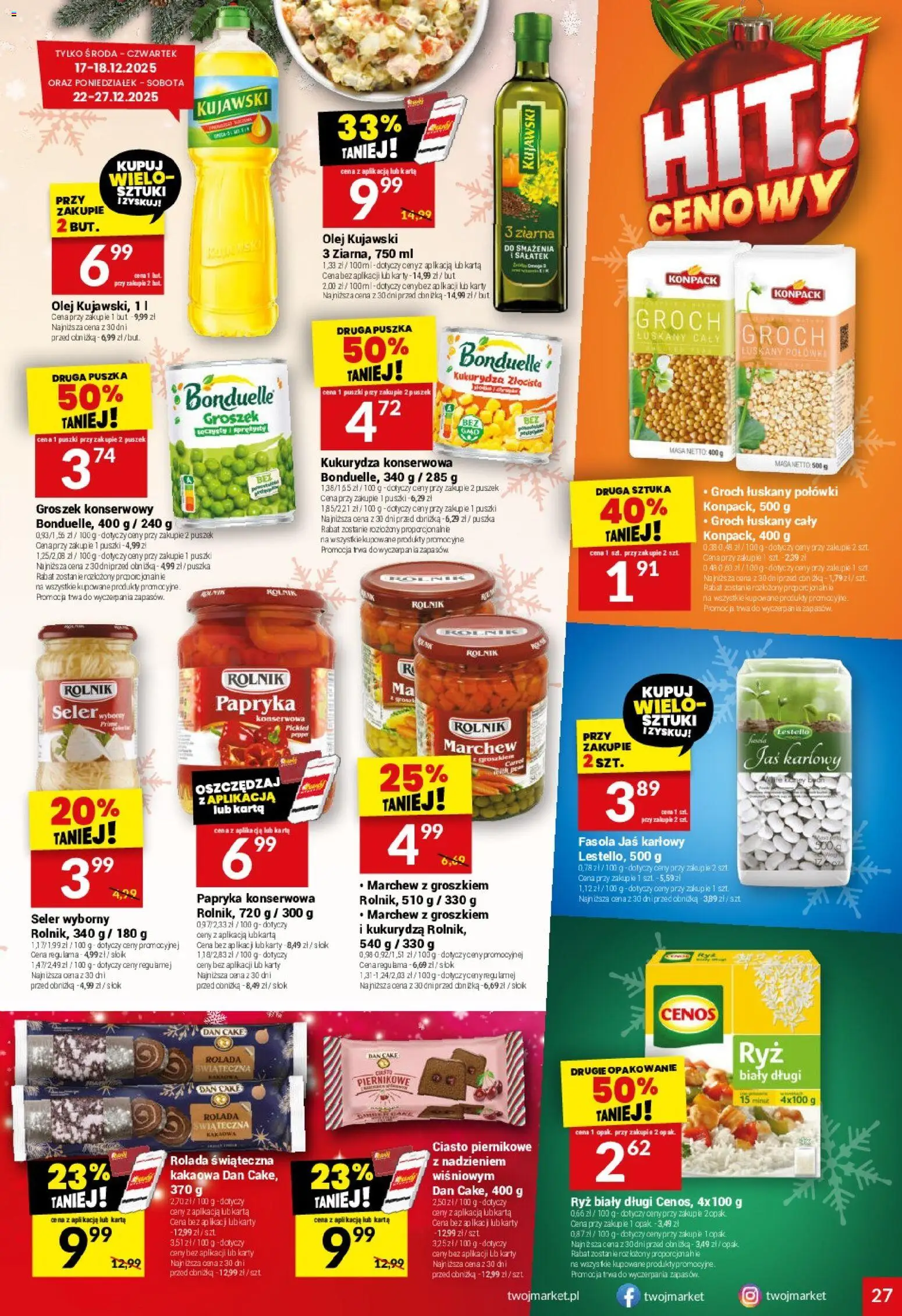 Twój Market Gazetka od 17.12.2025 | Strona: 27 | Produkty: Rolada, Ciasto, Olej kujawski, Olej