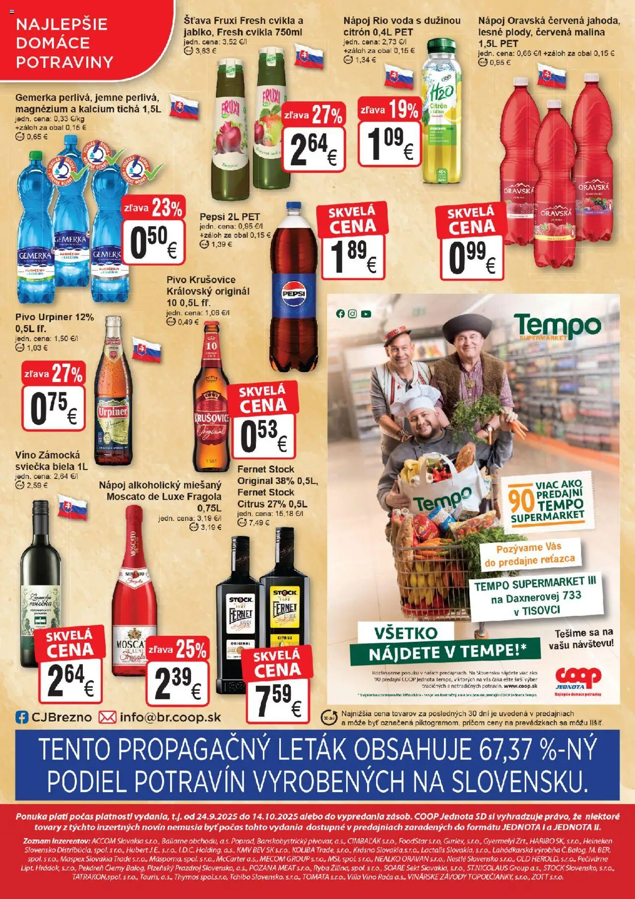 Nové COOP Jednota akcie – leták je platný od 24.09.2025 | Strana: 4 | Produkty: Pekáreň, Cvikla, Fernet, Gemerka