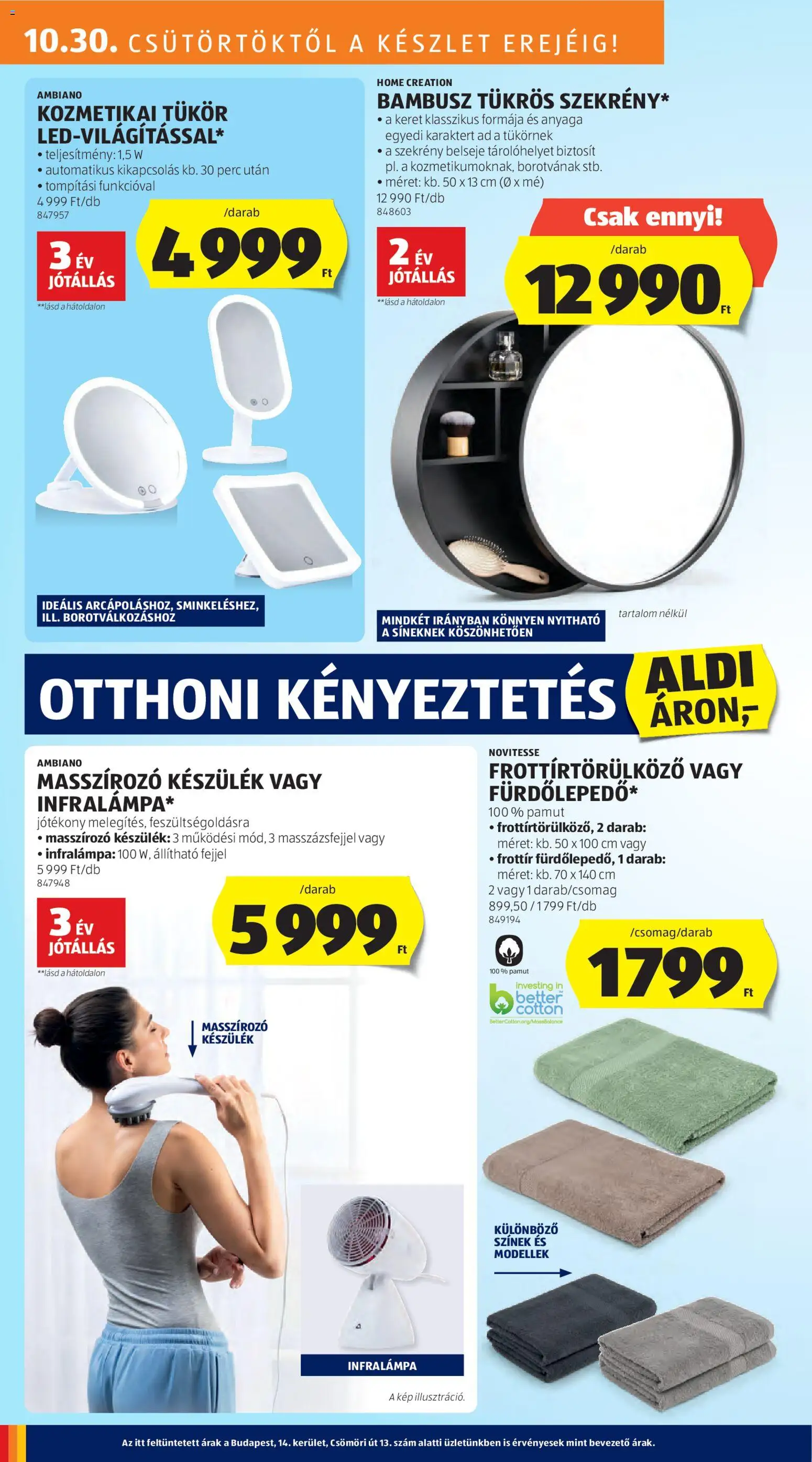 Aldi akciós ujság - amely érvényes a következő dátumtól: 30.10.2025 | Oldal: 26 | Termékek: Infralámpa, Kozmetikai tükör, Tükör, Szekrény