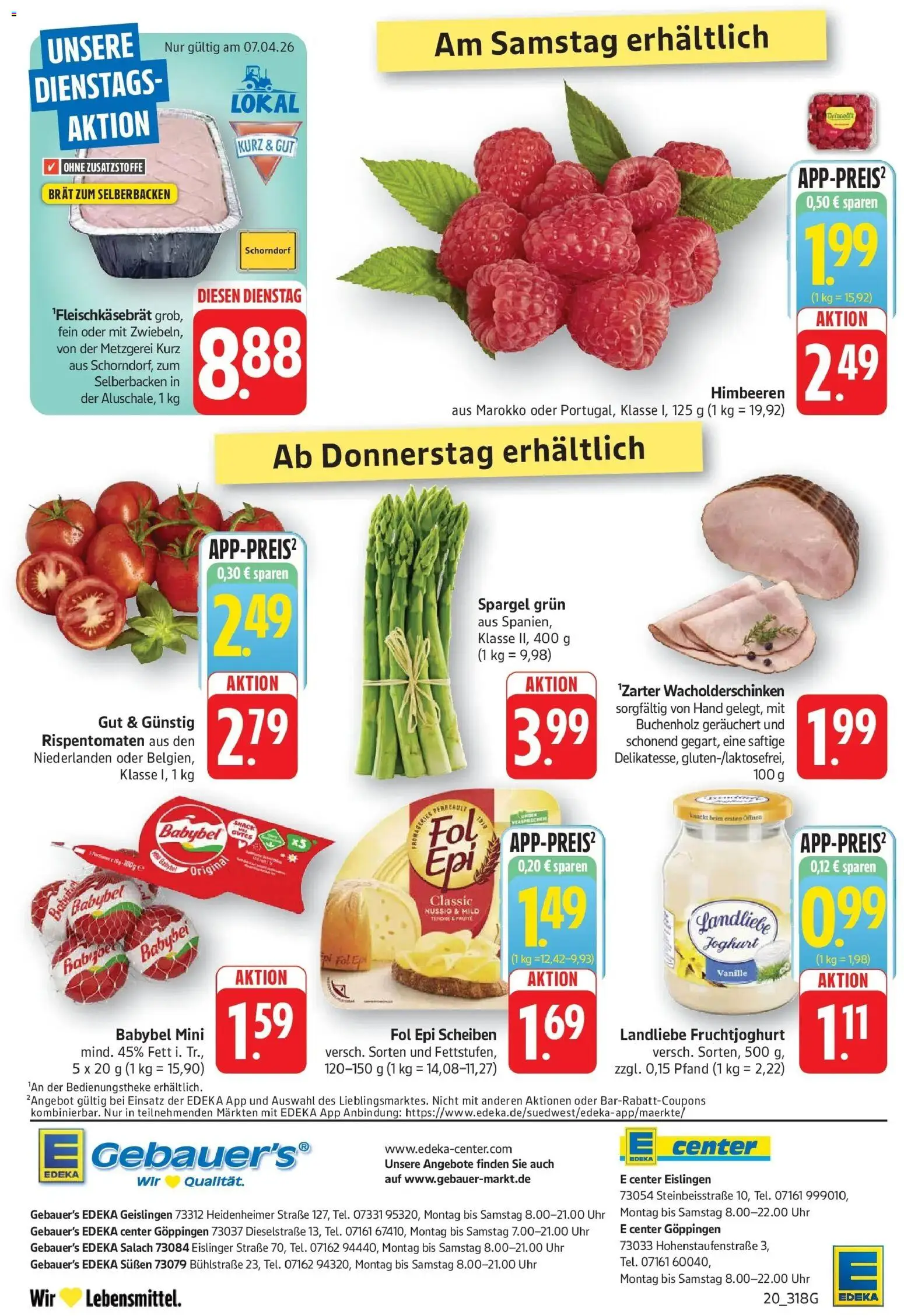 E center Prospekt Göppingen	 – gültig ab 05.04.2026 | Seite: 20 | Produkte: Himbeeren, Joghurt, Spargel, Uhr