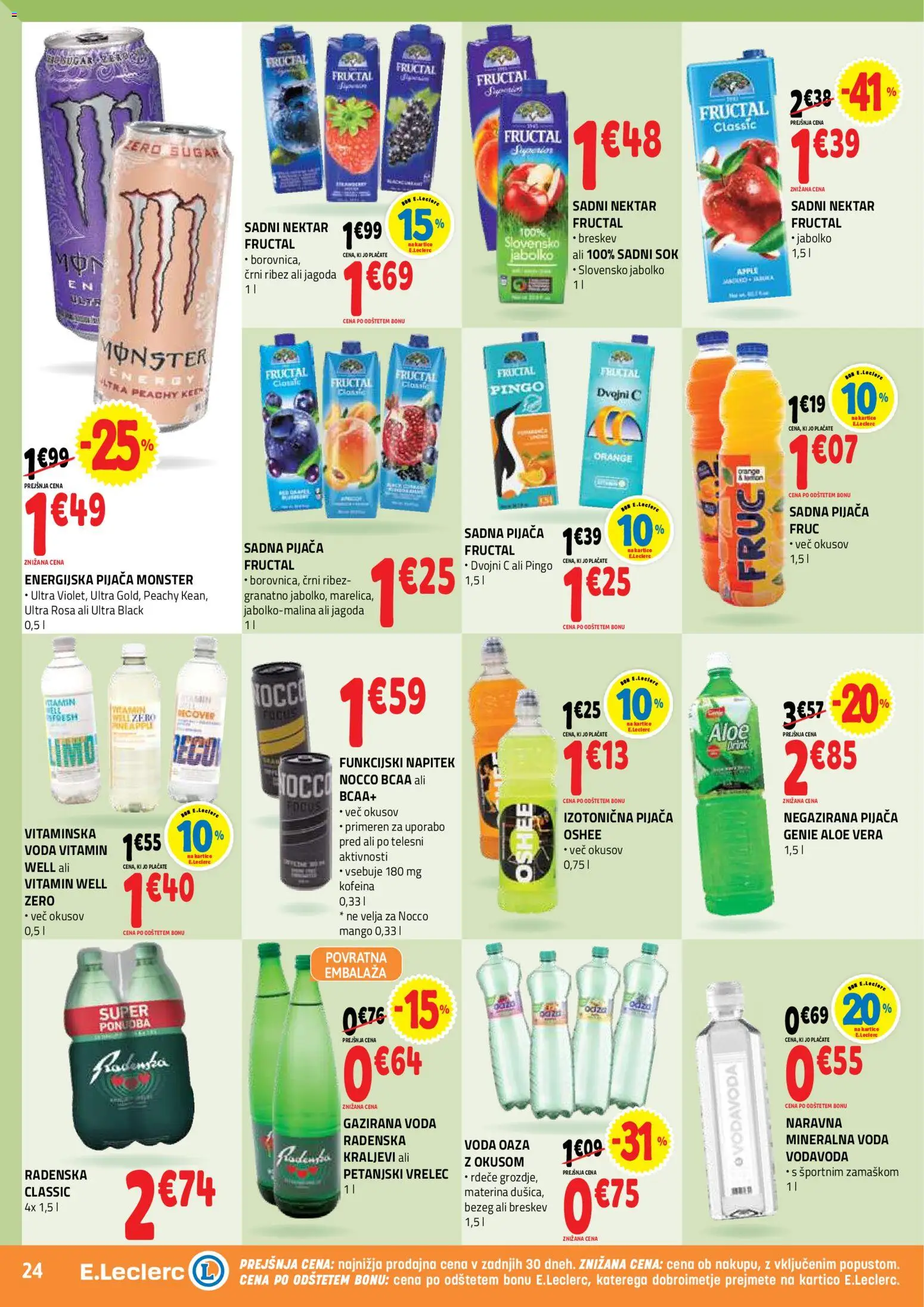 Novi E.leclerc katalog ponudbe – veljaven od 25.03.2026 | Stran: 24 | Izdelki: Ribez, Mineralna voda, Voda, Mango