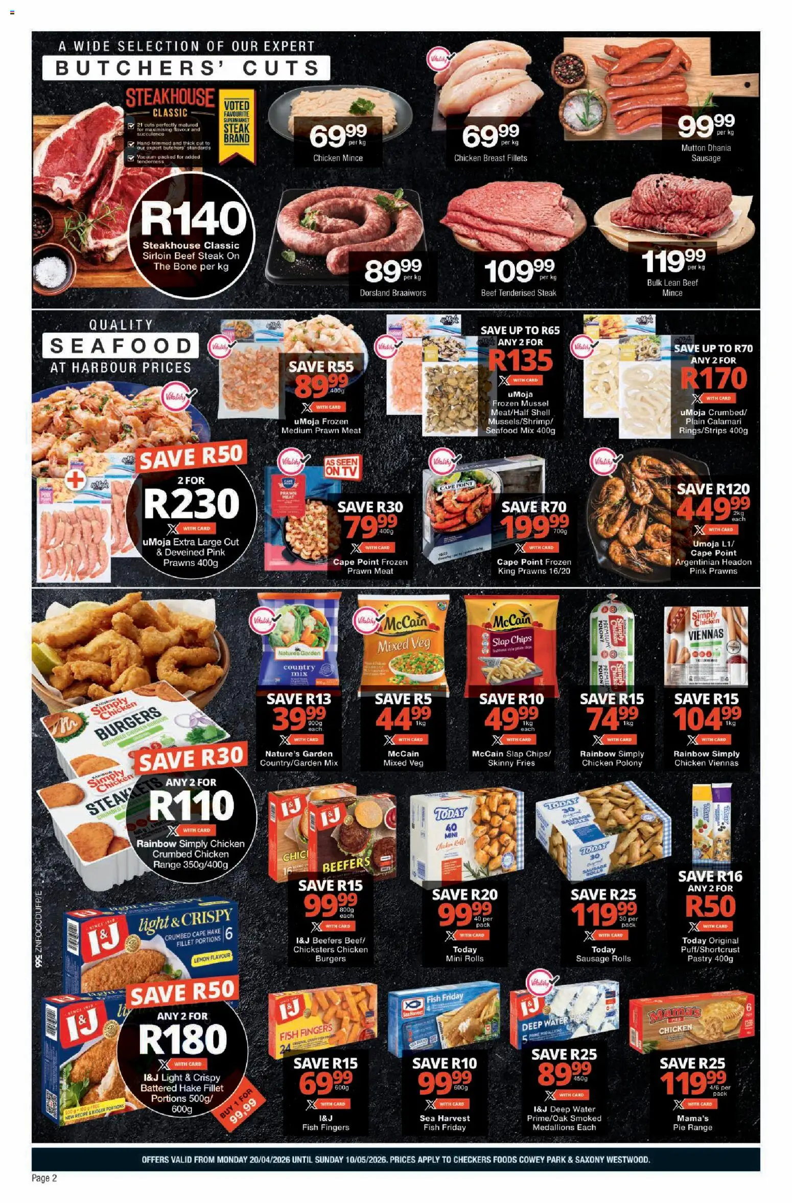 New Checkers catalogue – valid from 20.04.2026 | Page: 2 | Products: Polony, Chips, Seafood, Lemon