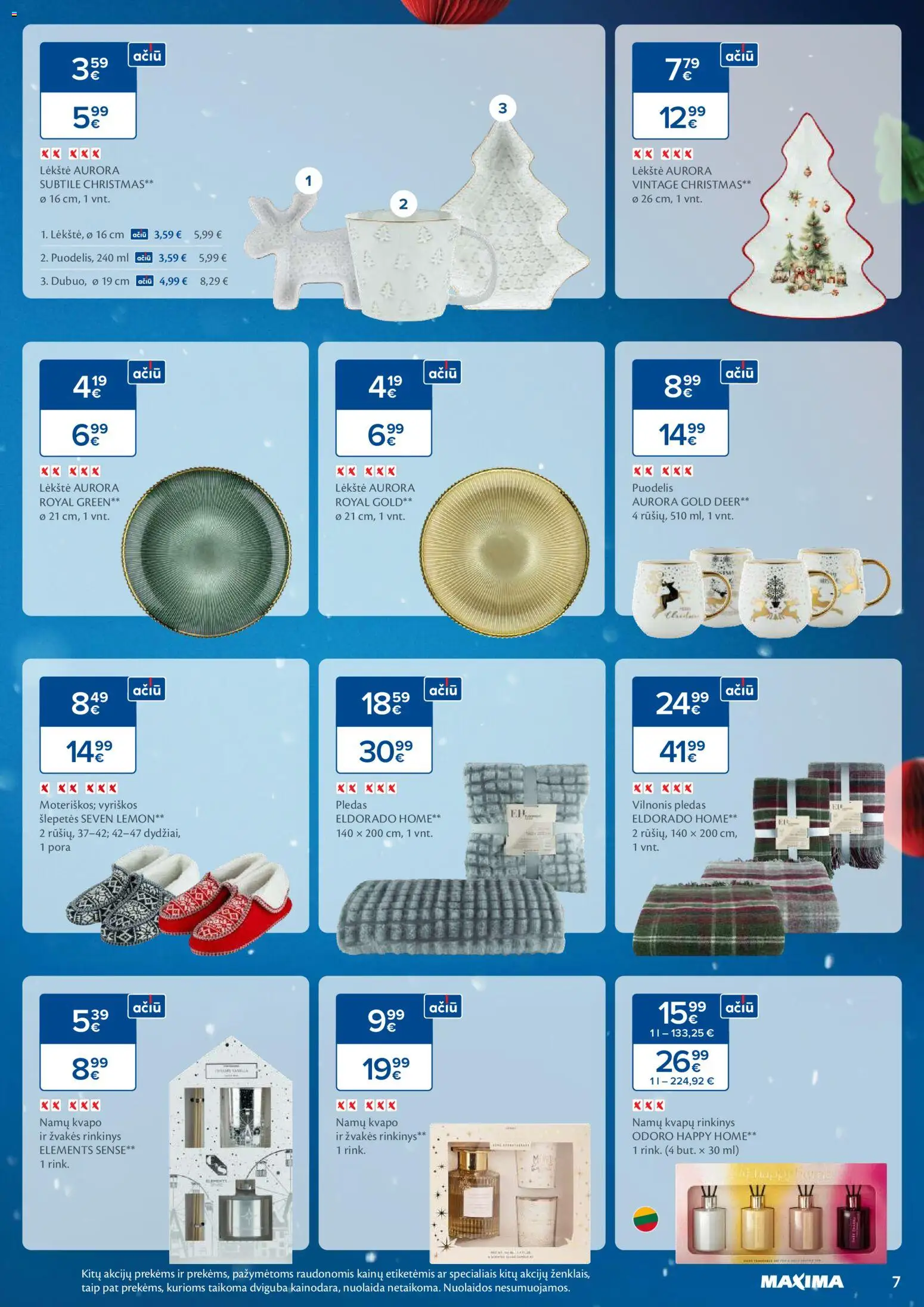 MAXIMA akcijos nuo 04.11.2025 | Puslapis: 7 | Prekių: Puodelis, Lėkštė, Šlepetės, Pledas