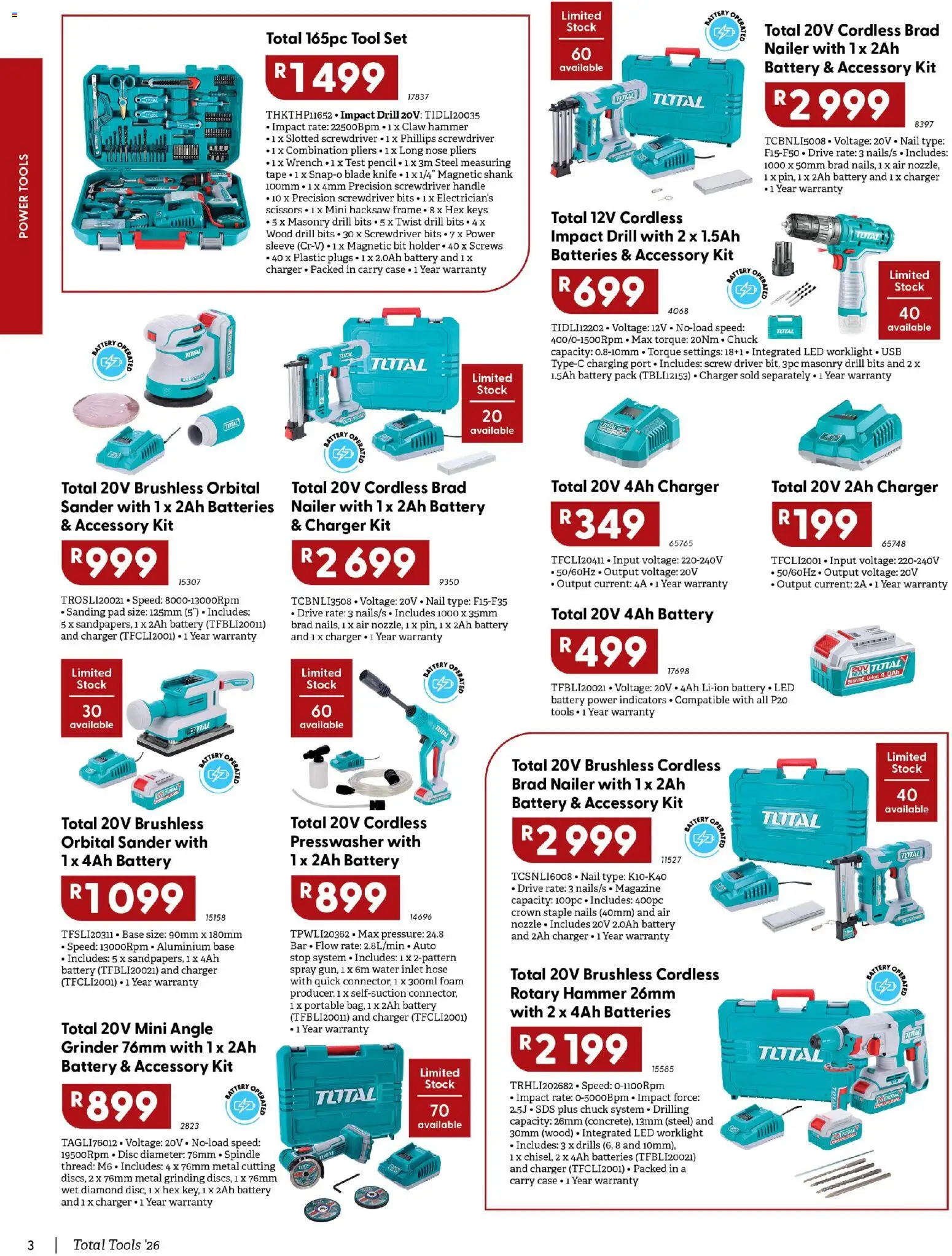 New Brights Hardware catalogue – valid from 25.04.2026 | Page: 4 | Products: Plugs, Drill, Charger, Hacksaw