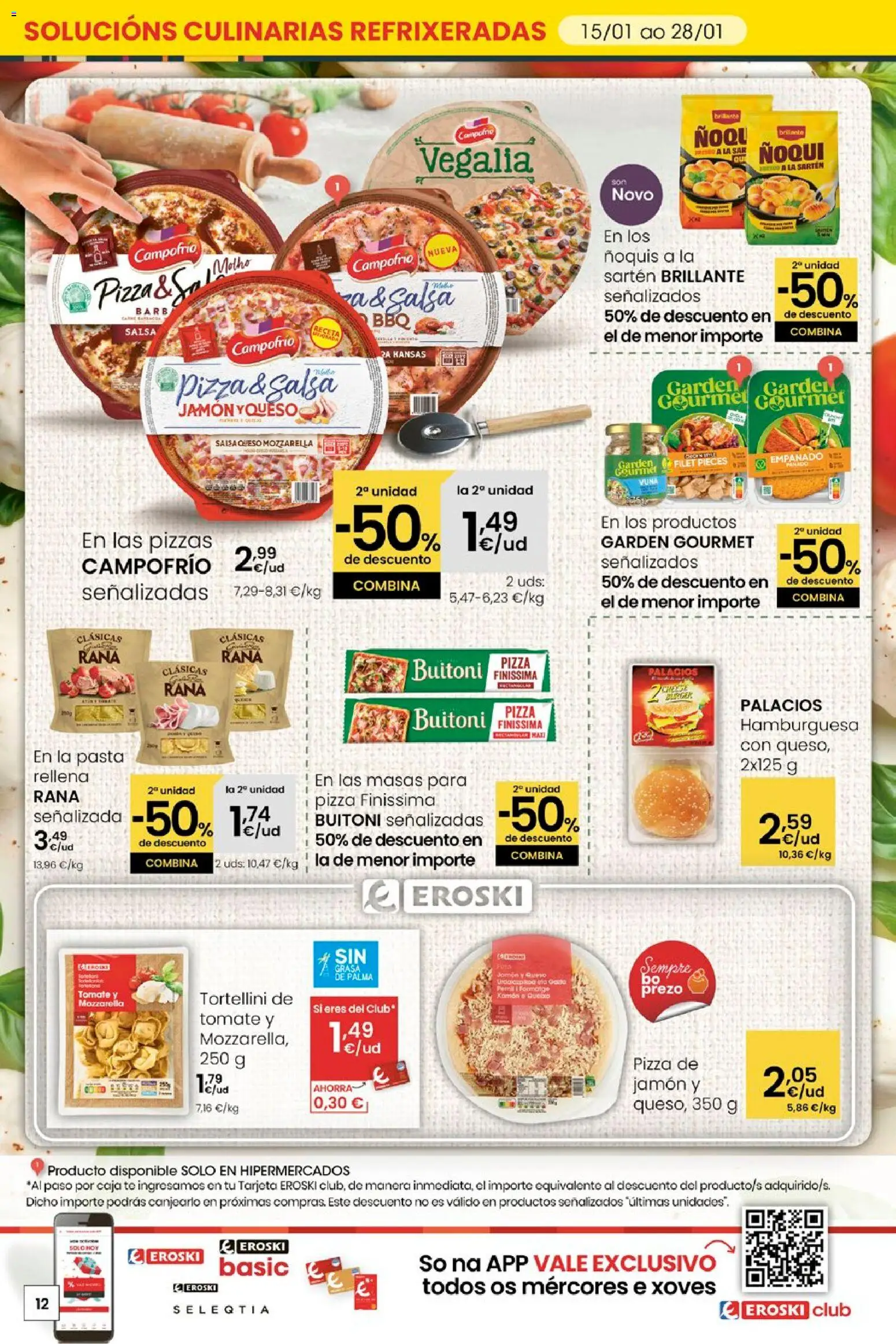 Eroski - Quen ben te quere farache aforrar │ válido desde el 15.01.2026 | Página: 12 | Productos: Jamón, Pizza, Pasta, Caja