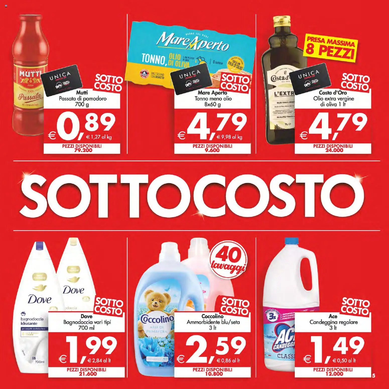 Volantino Decò del 10.03.2026 | Pagina: 5 | Prodotti: Candeggina, Olio extra vergine, Mutti, Presa