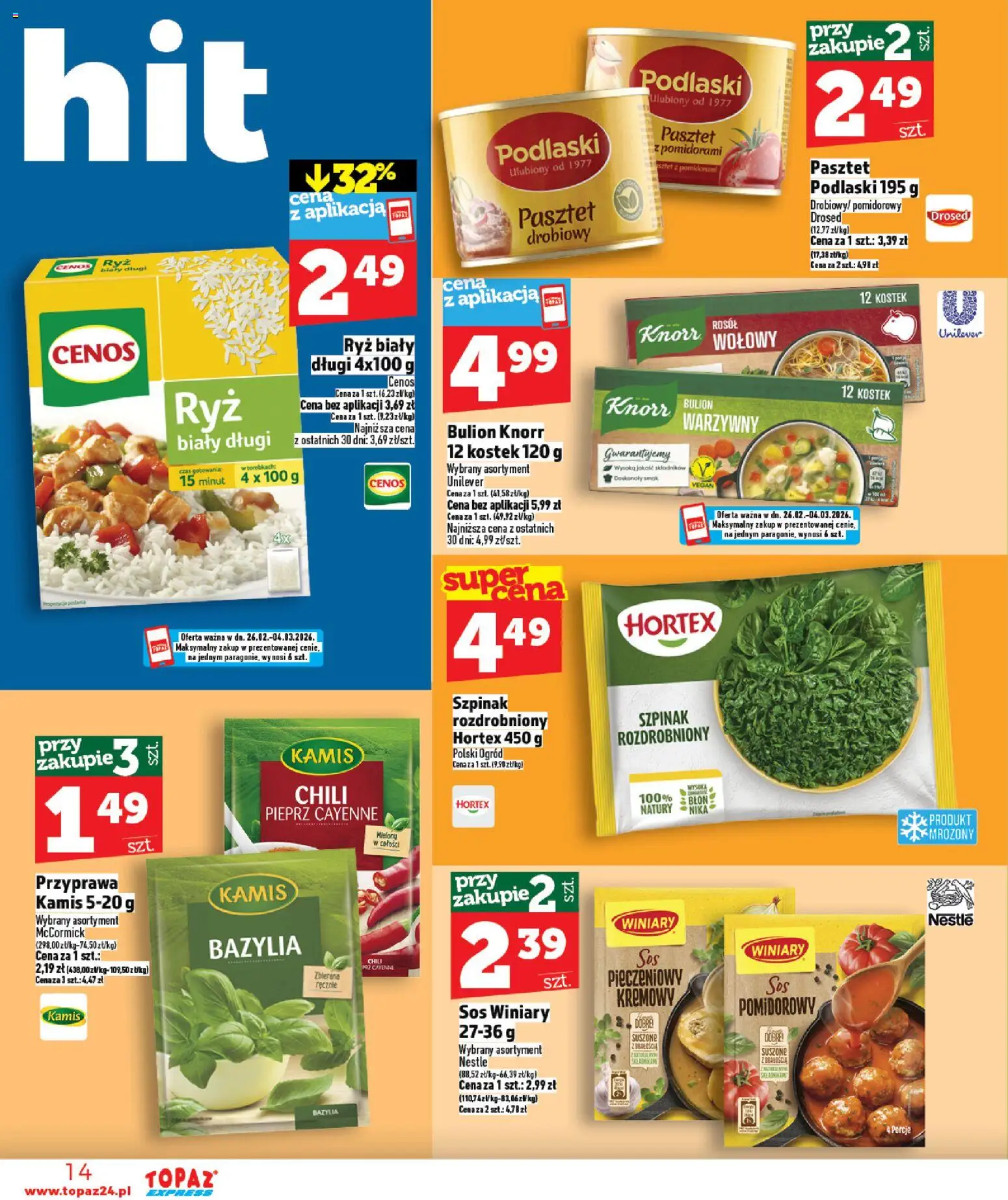 Topaz Gazetka - Express od 26.02.2026 | Strona: 14 | Produkty: Szpinak, Ryż, Sos, Pieprz