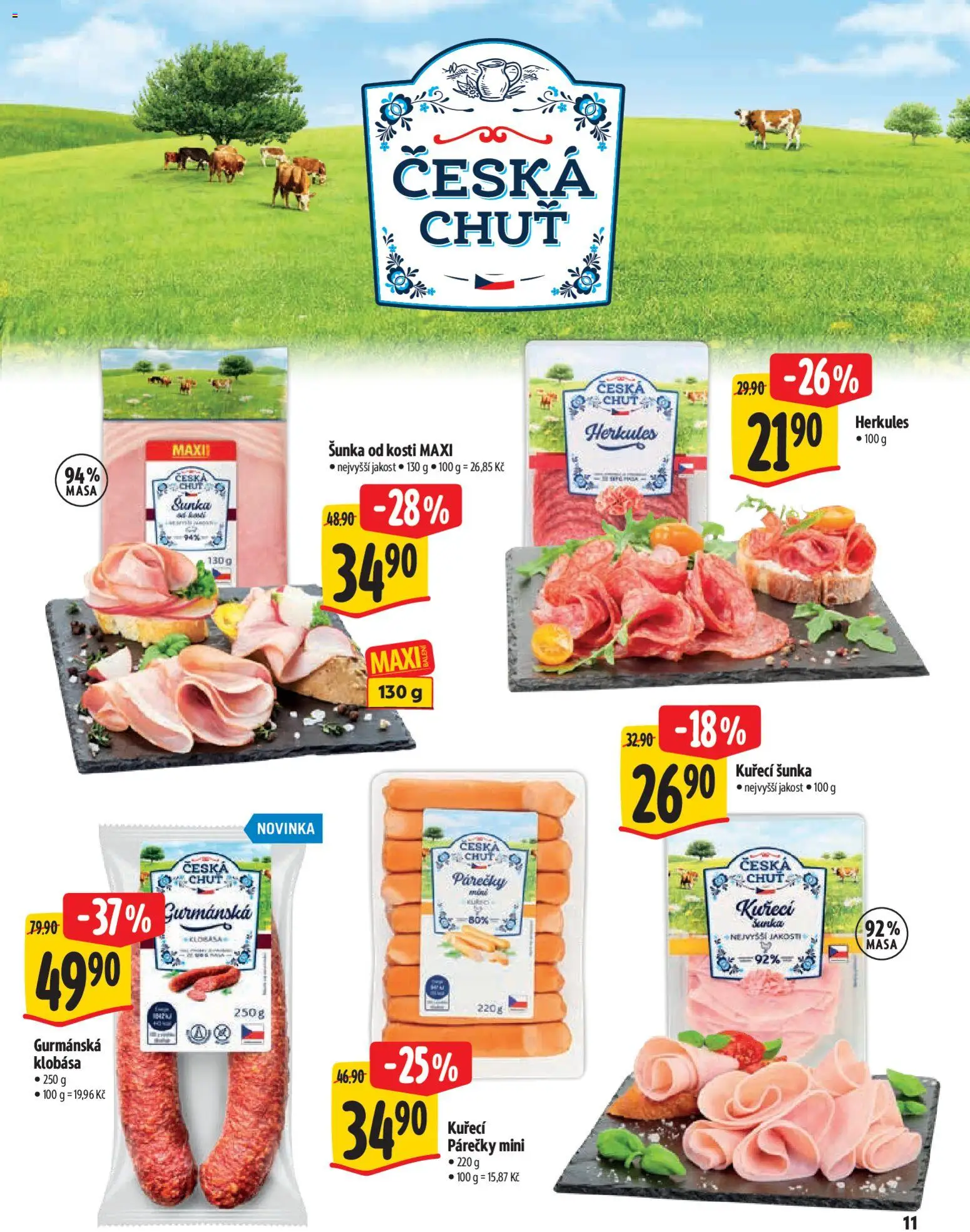 Albert katalog - Supermarket - Delikatesy od 03.12.2025 | Strana: 11 | Produkty: Šunka od kosti, Šunka, Klobása, Kuřecí šunka