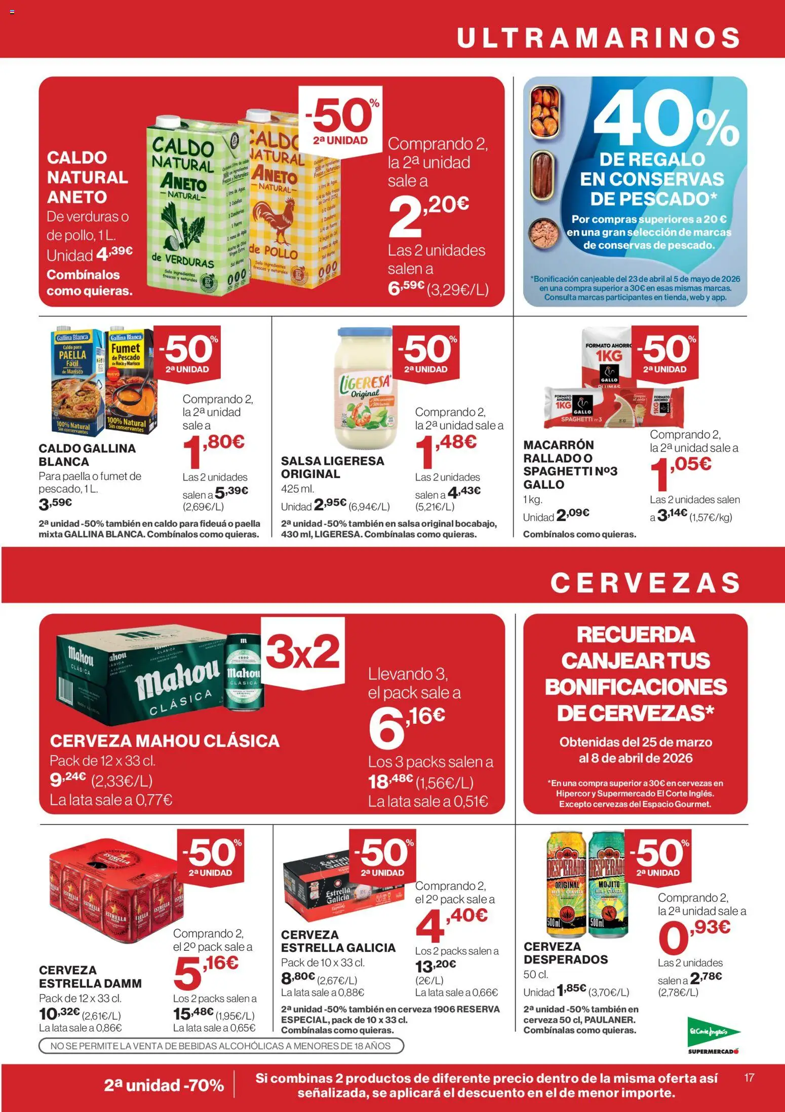 El Corte Inglés ofertas │ válido desde el 09.04.2026 | Página: 17 | Productos: Κρεμάστρα, Aceite, Cerveza, Παρμεζάνα