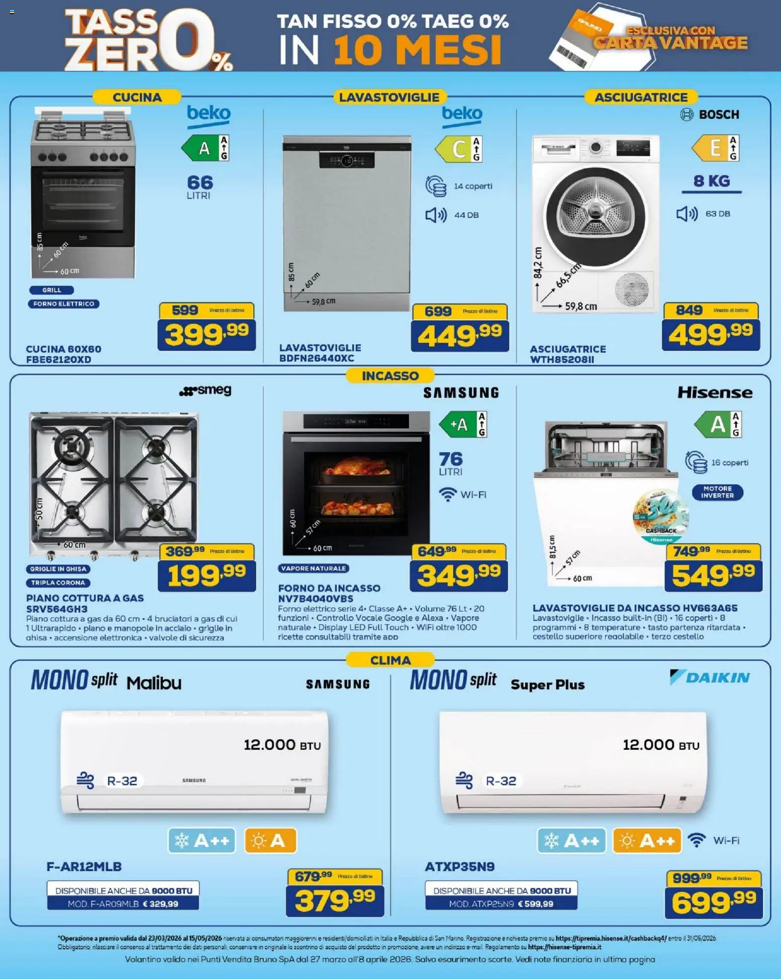 Volantino BRUNO del 27.03.2026 | Pagina: 12 | Prodotti: Lavastoviglie da incasso, Piano cottura, Lavastoviglie, Forno elettrico