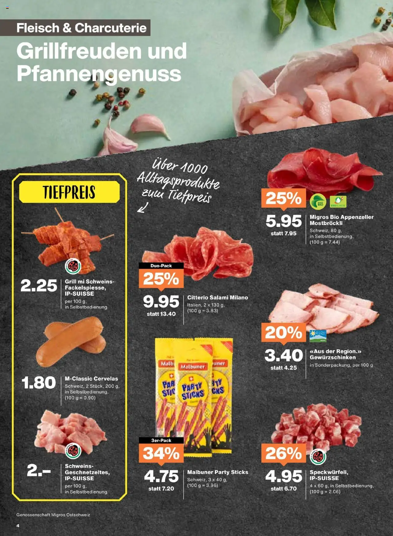 Migros Aktionen ab 22.07.2025 | Seite: 4 | Produkte: Salami, Grill