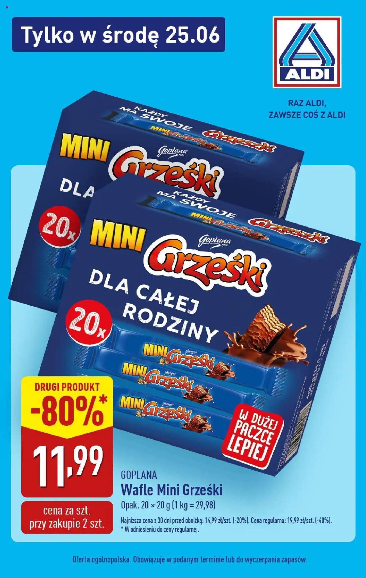 Aldi Gazetka - Promocja tylko w środę od 25.06.2025 | Strona: 1 | Produkty: Wafle
