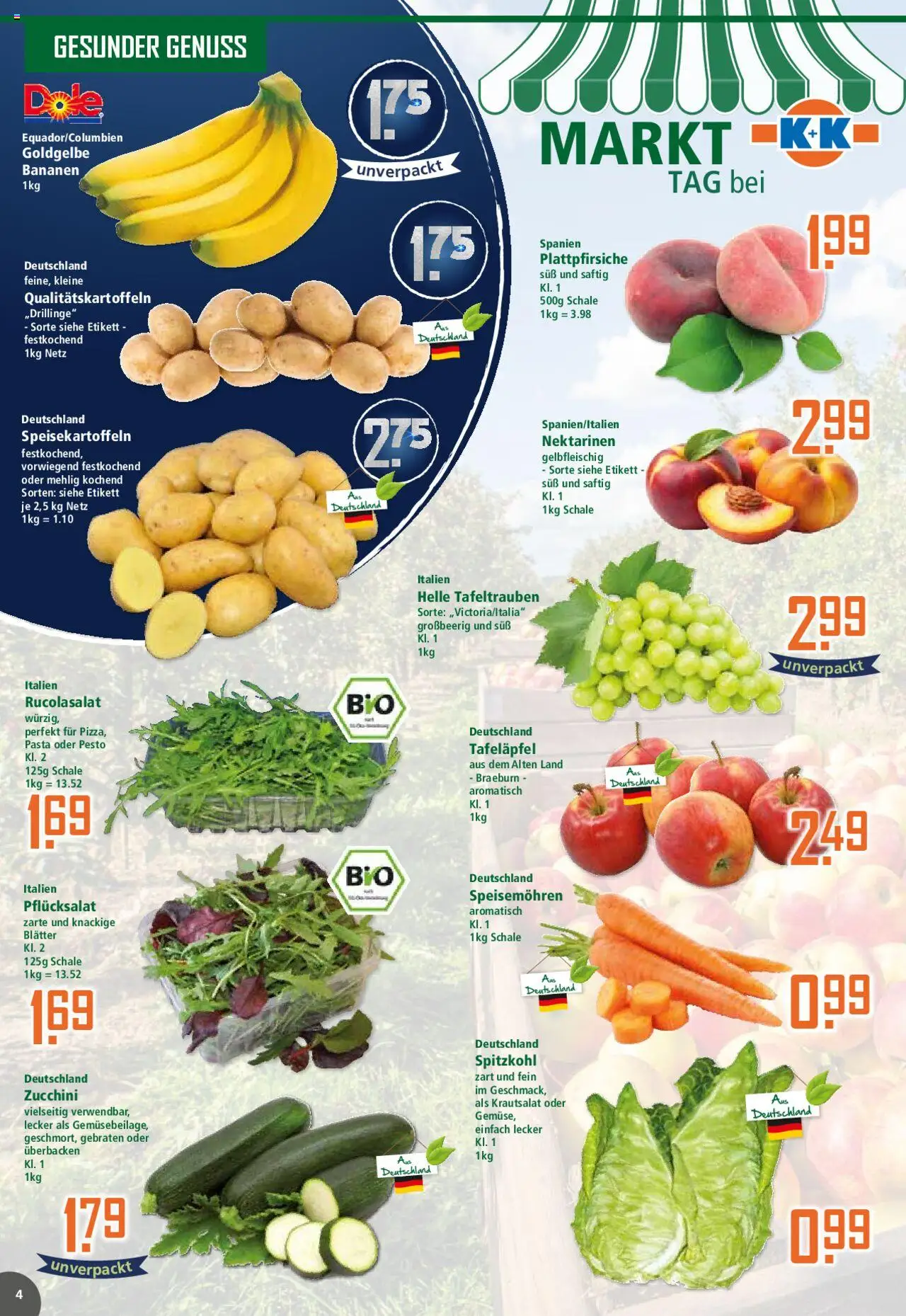 Klaas & Kock Prospekt 	 - gültig ab dem 25.08.2025 | Seite: 4 | Produkte: Nektarinen, Bananen, Pasta, Zucchini
