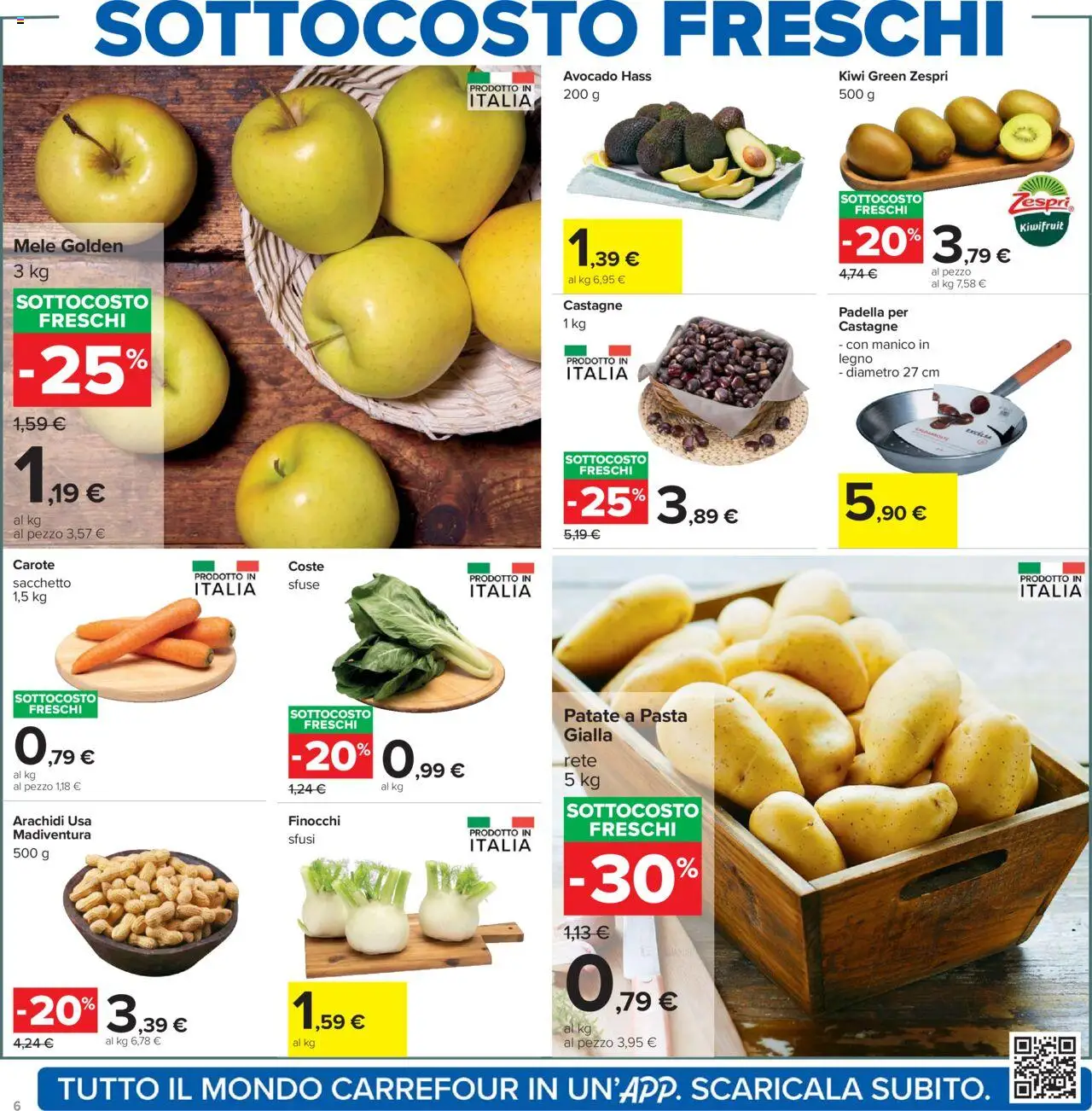 Volantino Carrefour del 23.10.2025 | Pagina: 6 | Prodotti: Mele, Kiwi, Carote, Pasta
