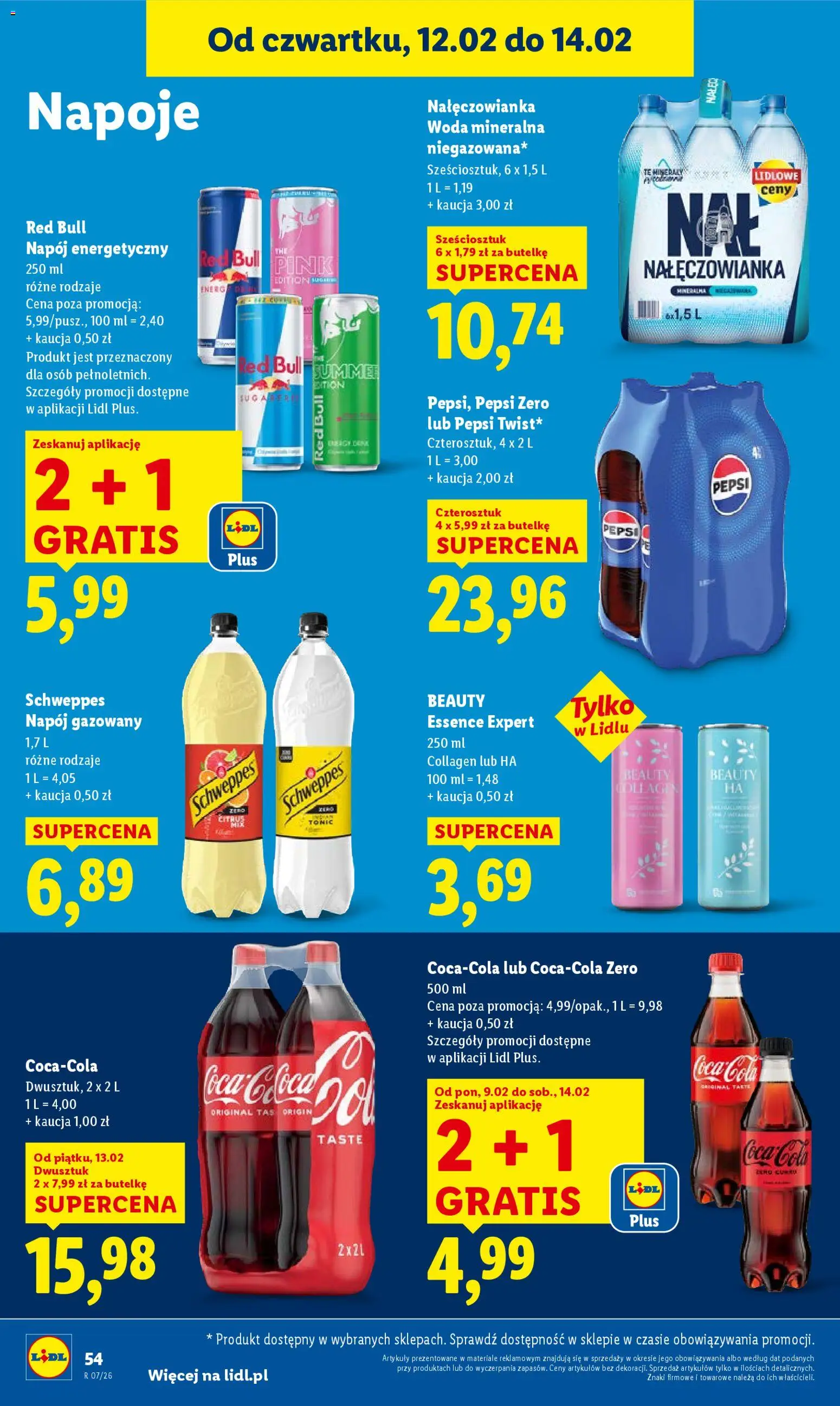 Lidl Gazetka od 12.02.2026 | Strona: 54 | Produkty: Red bull, Napoje, Pepsi, Woda