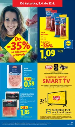 DULANO SELECTION Mediteranski pršut, 100 g, Na talijanski ili španjolski način, Sušen na zraku, Narezak - Pregled kataloga iz trgovine Lidl, vrijedi od 07.04.2026 | Stranica: 59