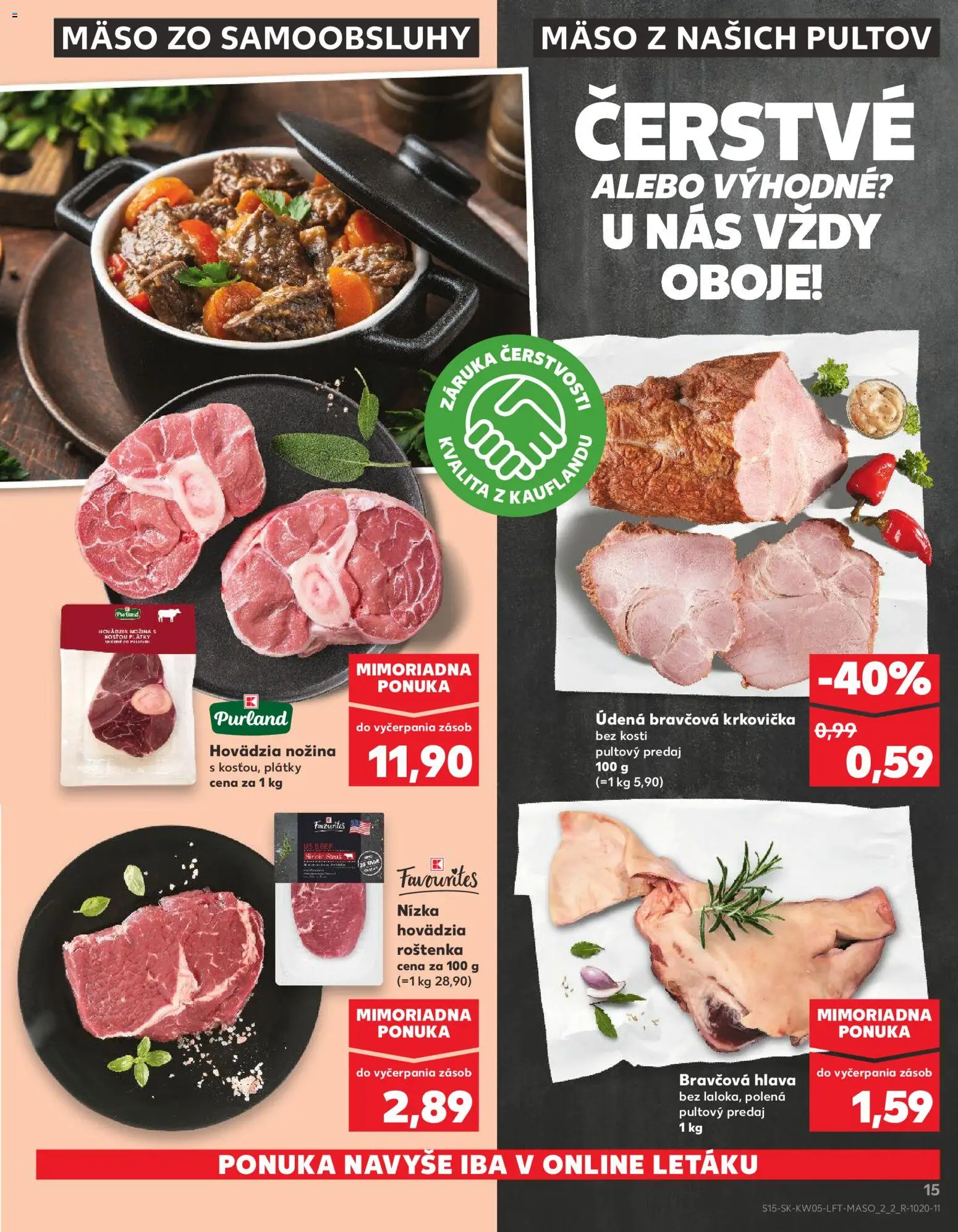 Nové Kaufland akcie – leták je platný od 29.01.2026 | Strana: 15 | Produkty: Bravčová krkovička, Krkovička, Steak