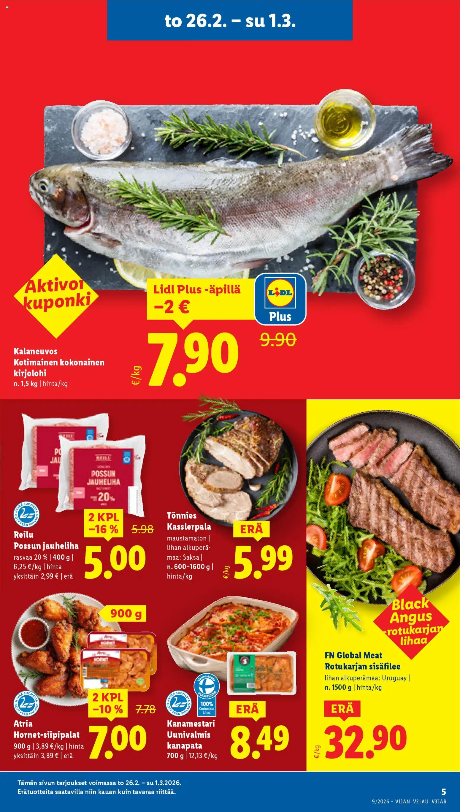 Lidl tarjoukset - Tampere – voimassa 26.02.2026 alkaen | Sivu: 5 | Tuotteet: Kirjolohi, Kokonainen, Jauheliha