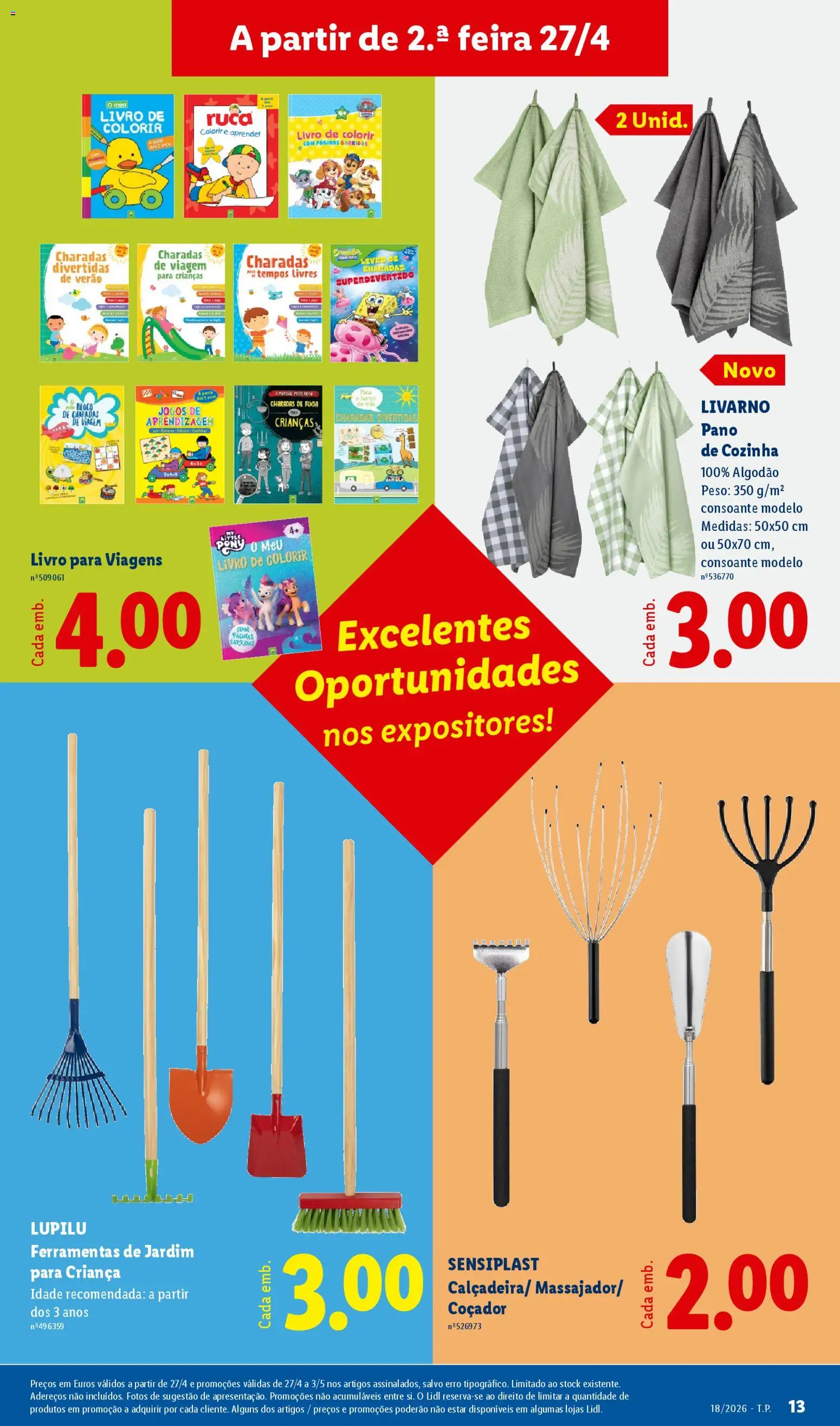 Lidl Novidades │ válido de 27.04.2026 | Página: 13 | Produtos: Jogos, Banco, Algodão, Ferramentas