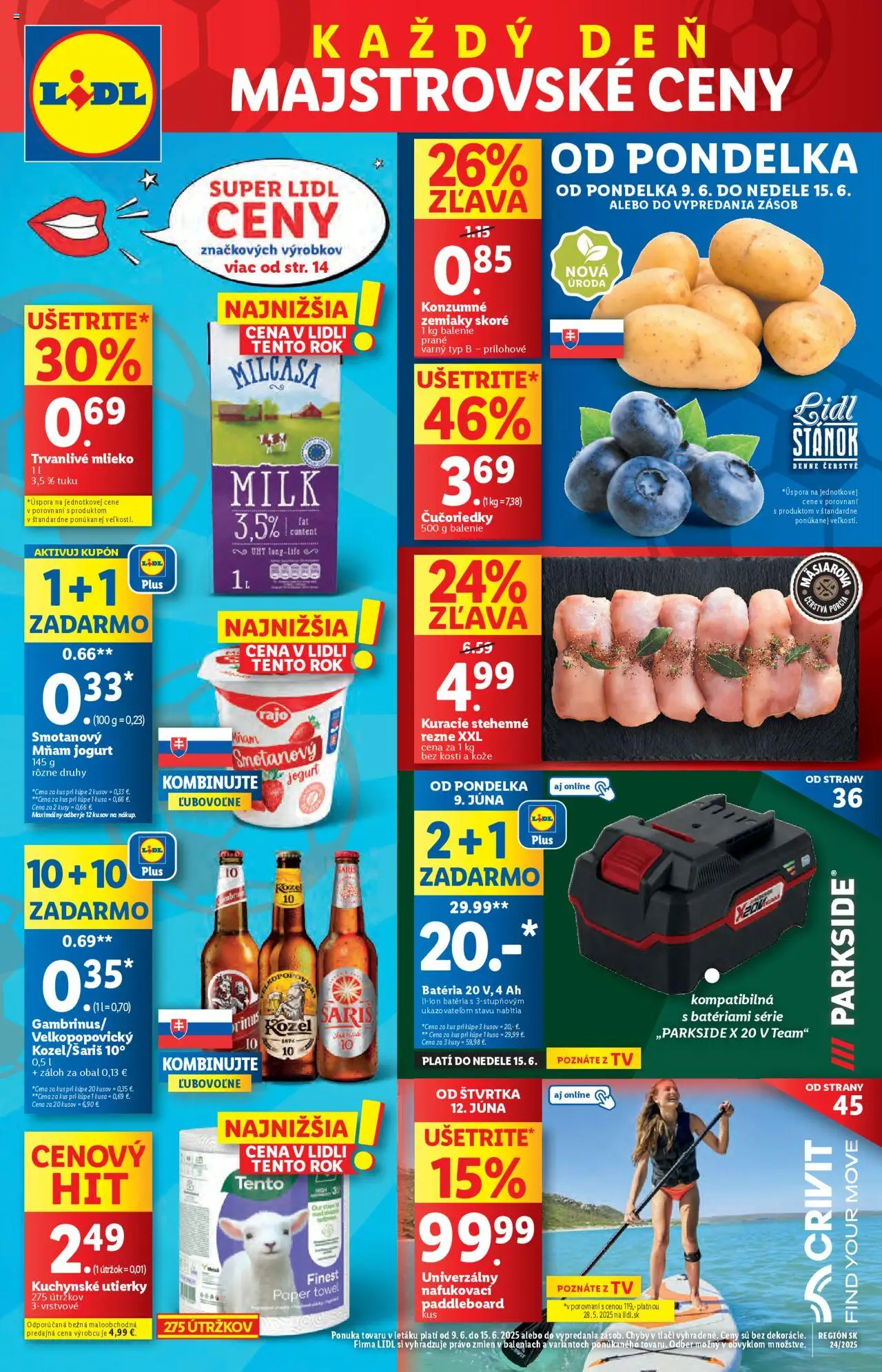 Lidl leták │ platný od 09.06.2025 | Strana: 1 | Produkty: Tv, Parkside, Šariš, Zemiaky