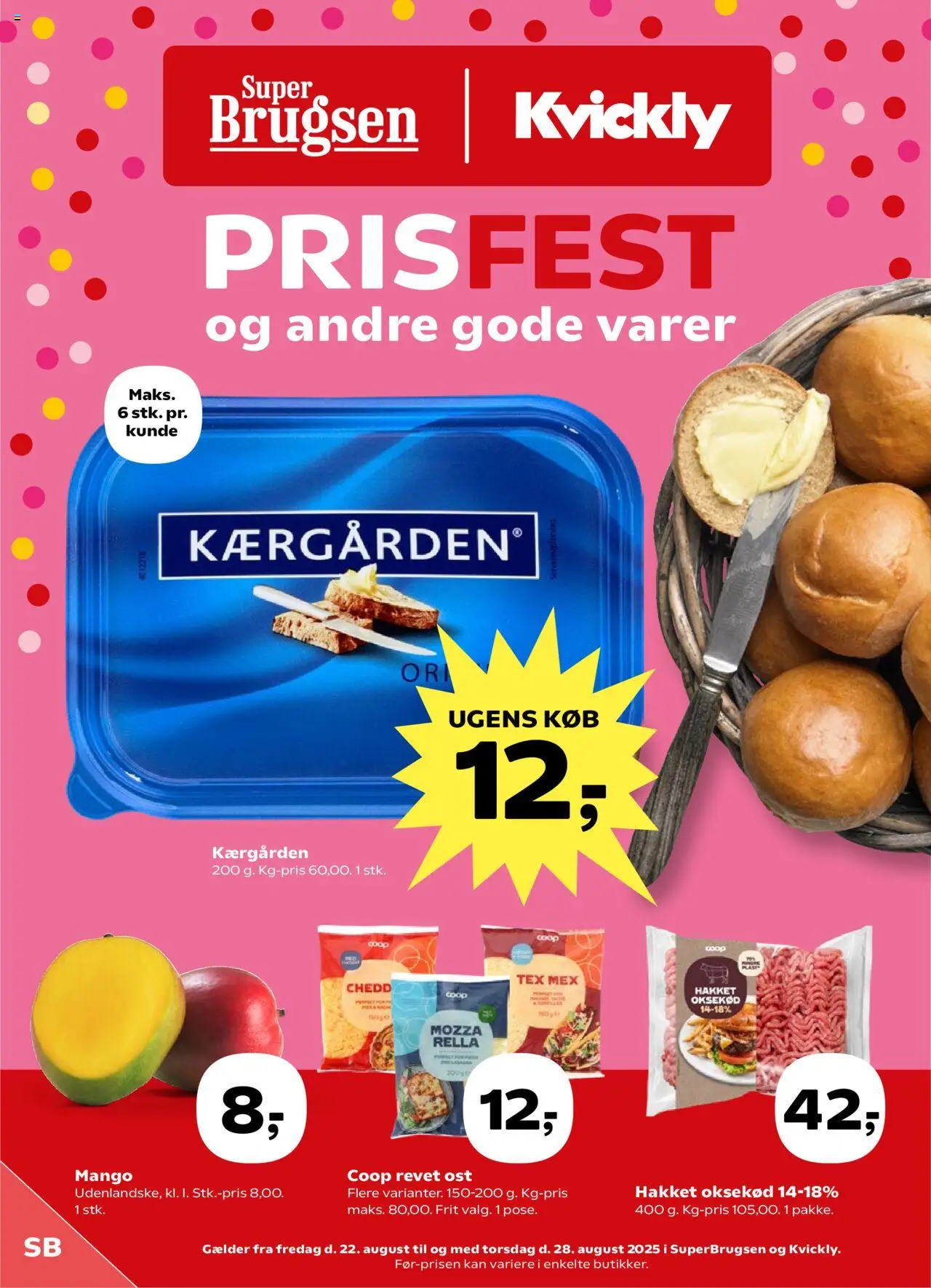 Super Brugsen Tilbudsavis gyldig fra 22.08.2025 | Side: 1 | Produkter: Mango, Ost, Oksekød