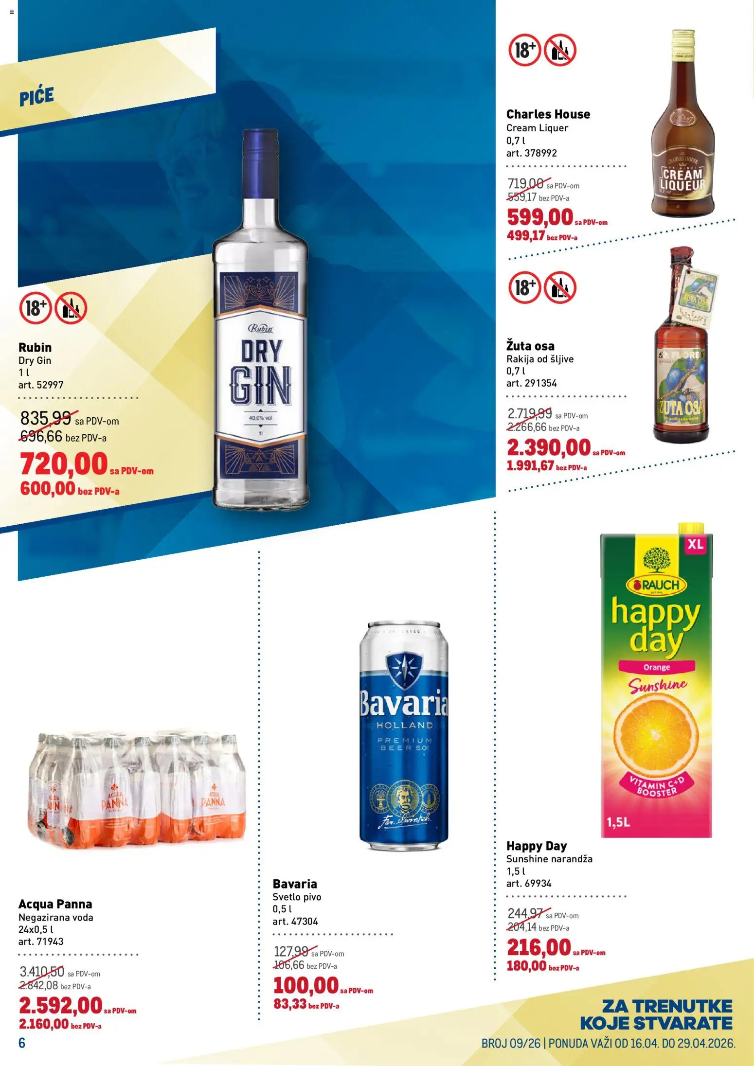 Metro katalog - važi od 16.04.2026 | Strana: 6 | Proizvode: Negazirana voda, Voda, Gin, Pivo