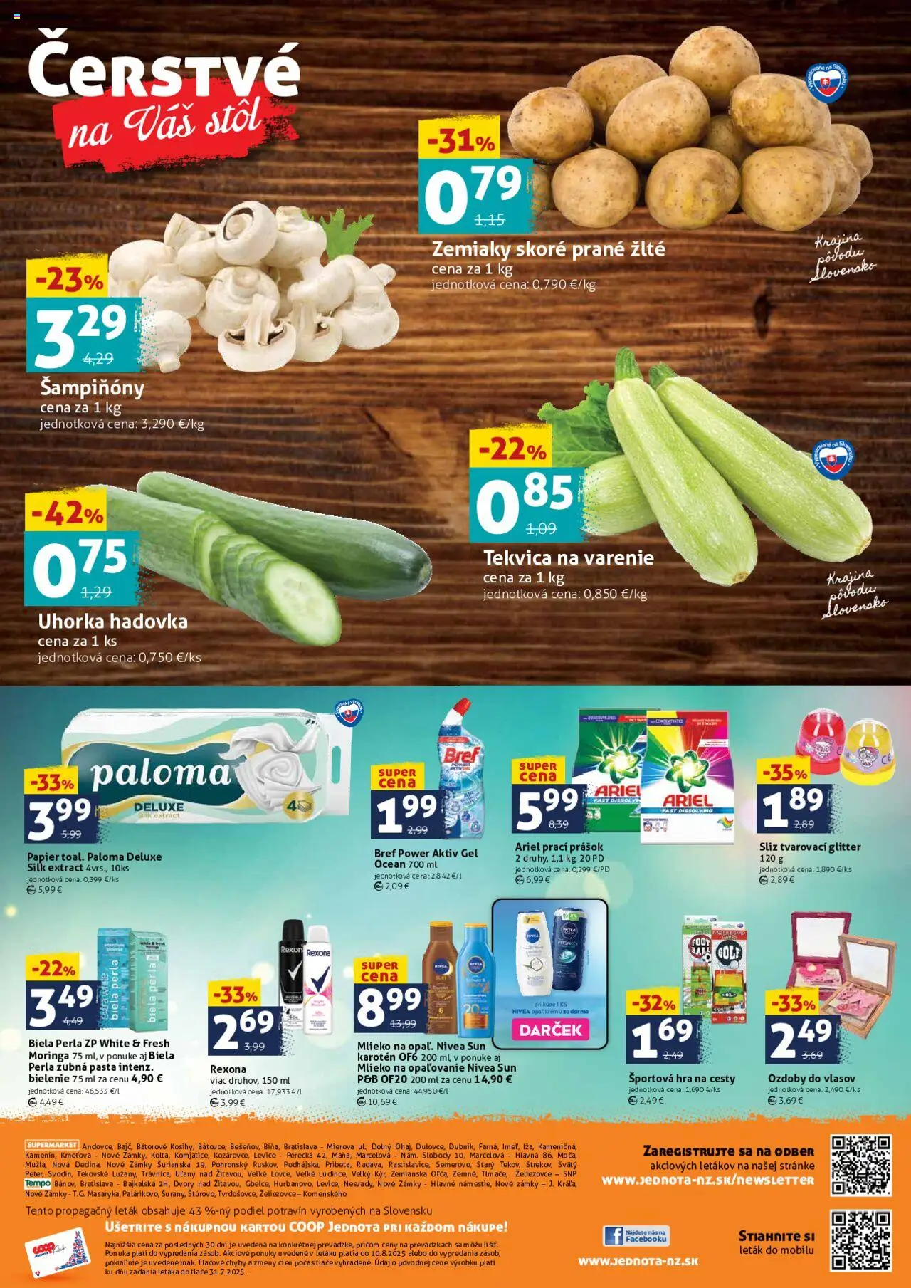 COOP Jednota víkendová ponuka │ platný od 08.08.2025 | Strana: 4 | Produkty: Stôl, Mlieko, Zubná pasta, Hra