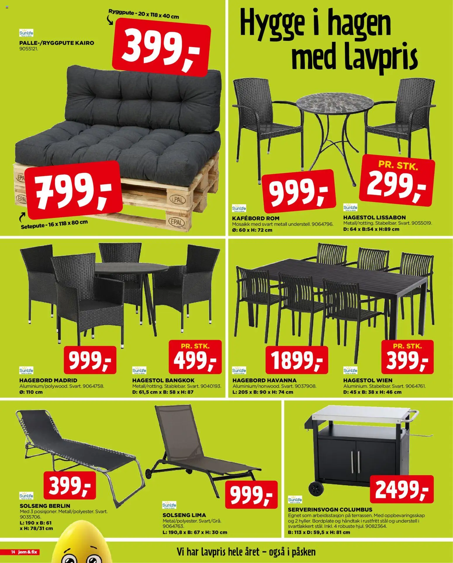 {H1} | Side: 14 | Produkter: Hagebord, Hagestol, Solseng, Håndtak