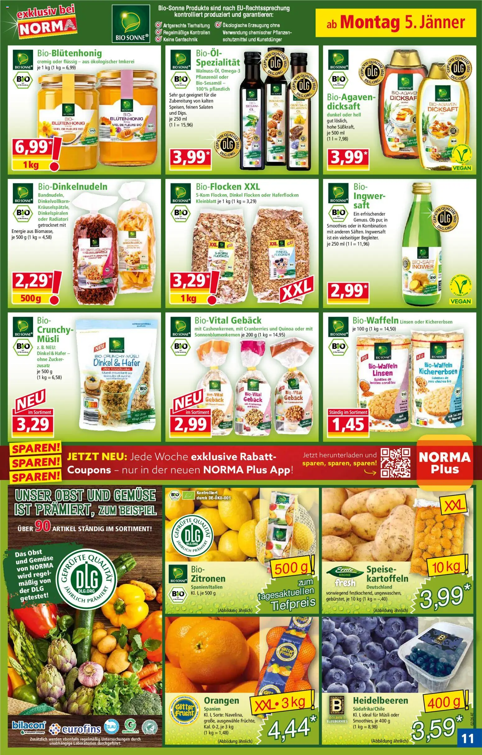 Norma Flugblatt gültig ab 05.01.2025 | Seite: 11 | Produkte: Kartoffeln, Gemüse, Obst, Saft