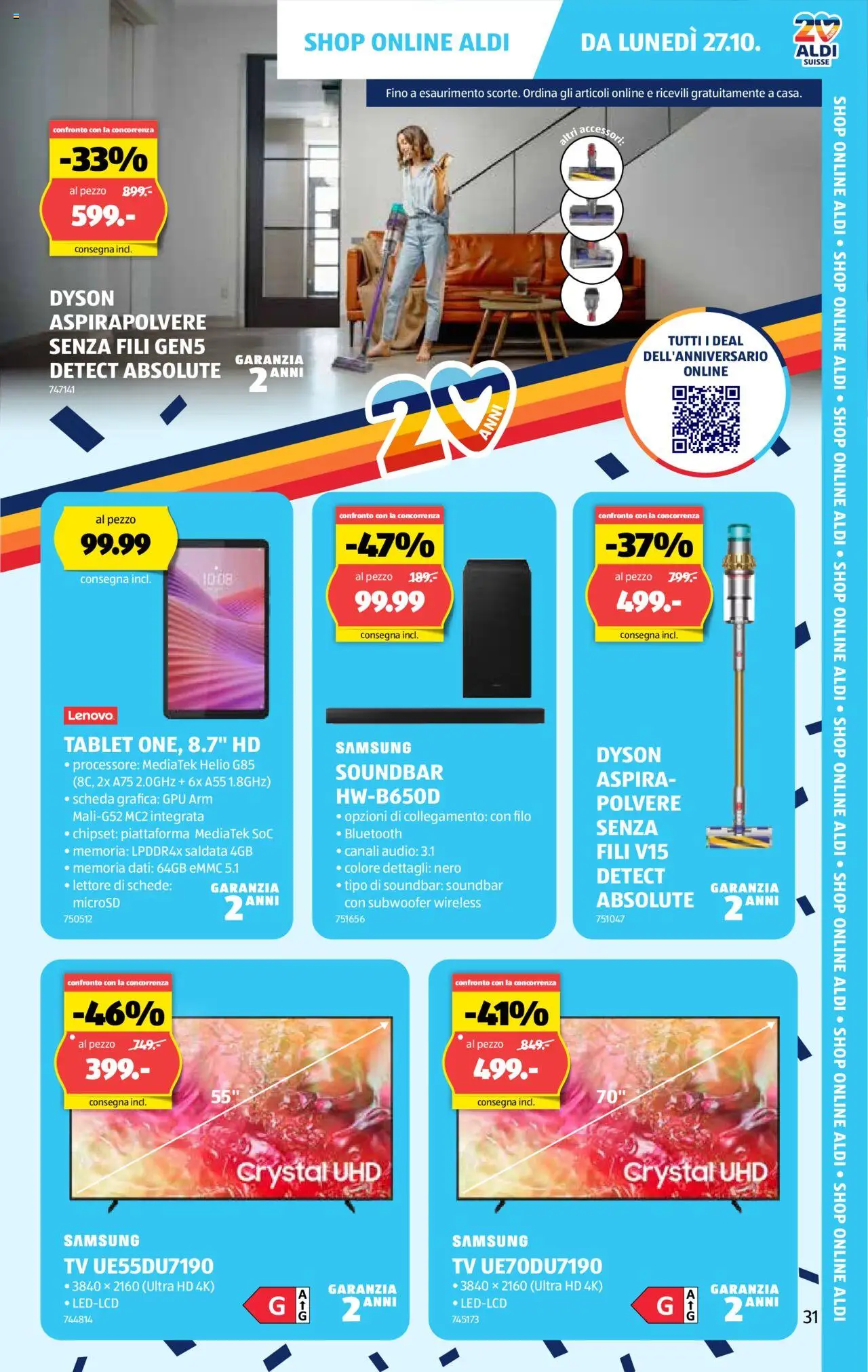 Aldi Aktionen IT – gültig ab 23.10.2025 | Seite: 32 | Produkte: Tablet, TV, Samsung, Dyson