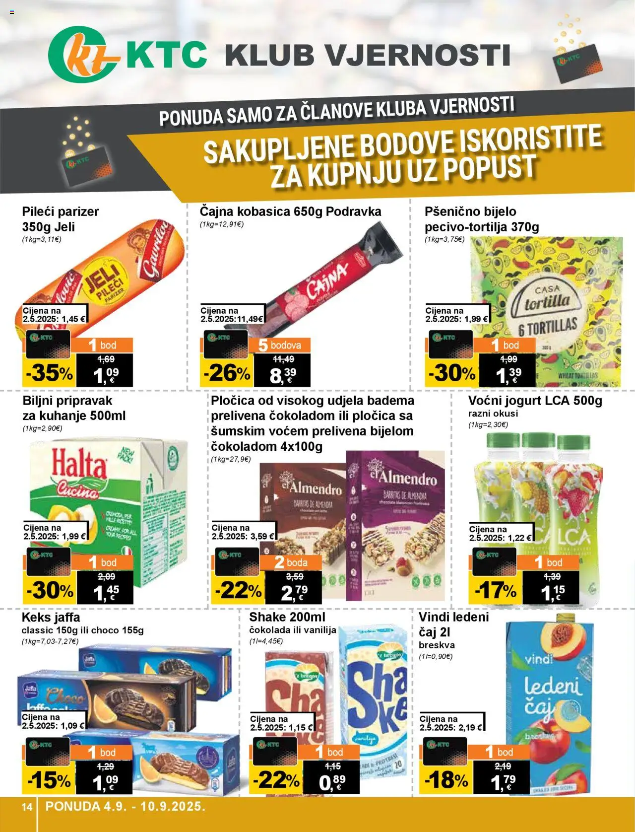 KTC katalog | vrijedi od 04.09.2025 | Stranica: 14 | Proizvodi: Čokolada, Podravka, Kobasica, Parizer
