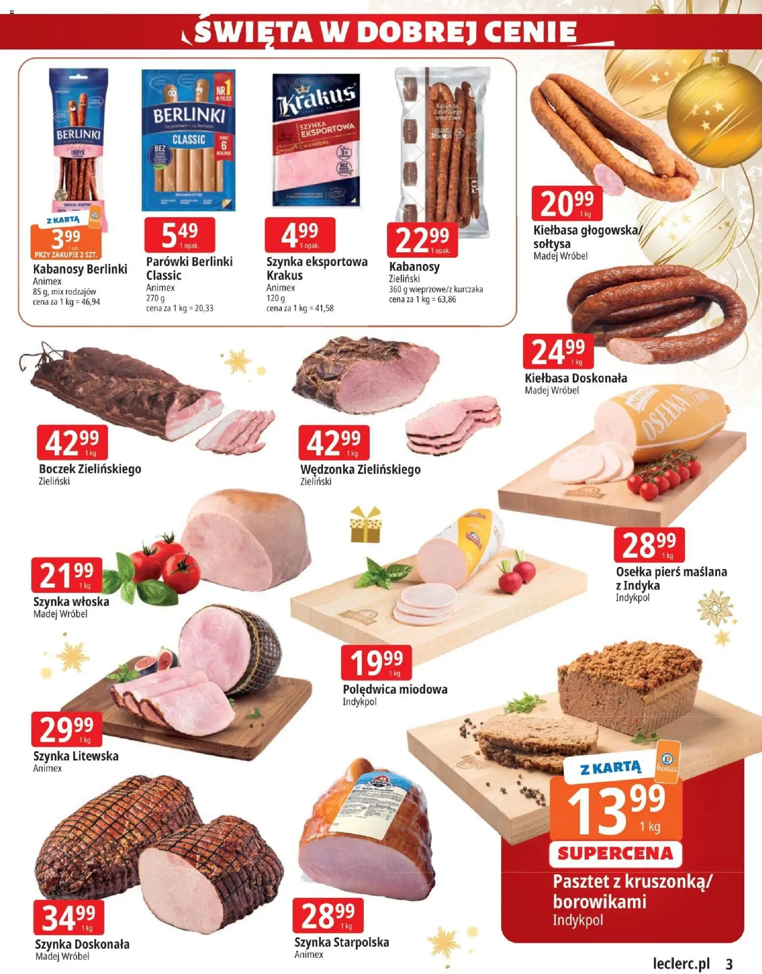 E.Leclerc Gazetka - Warszawa Jerozolimskie od 02.12.2025 | Strona: 3 | Produkty: Karta, Osełka, Parówki berlinki, Szynka