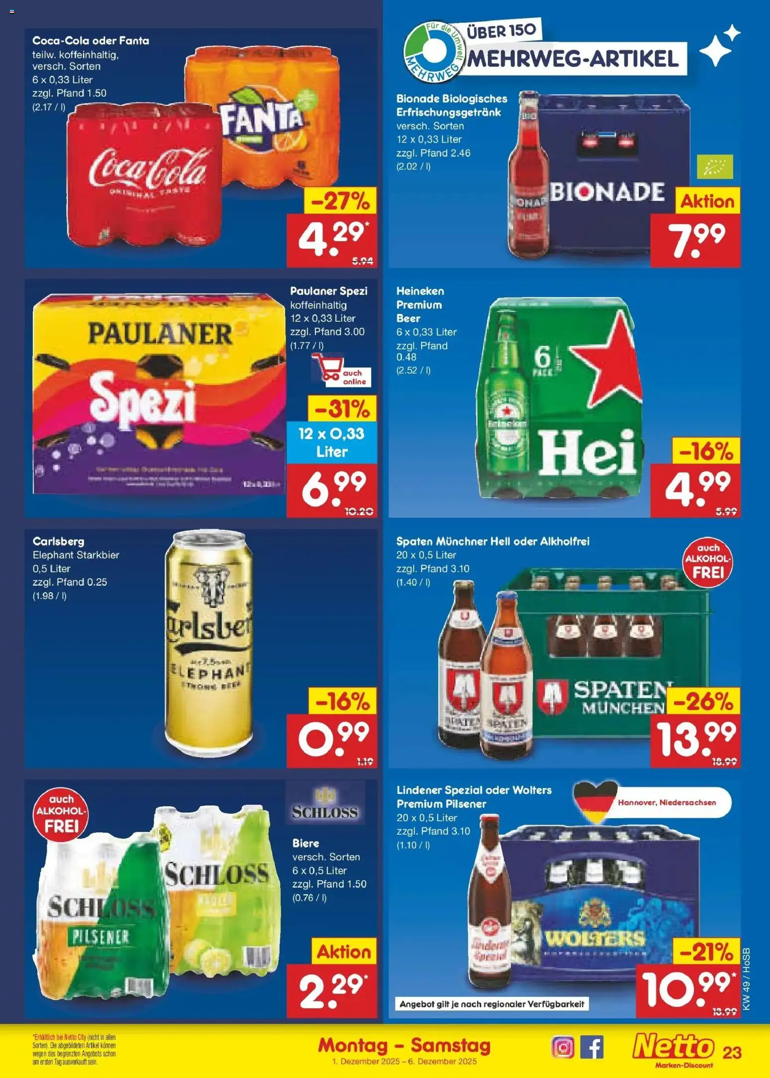 Netto Marken-Discount prospekt Hannover	 – gültig ab 30.11.2025 | Seite: 25 | Produkte: Coca cola, Paulaner spezi, Bionade, Paulaner