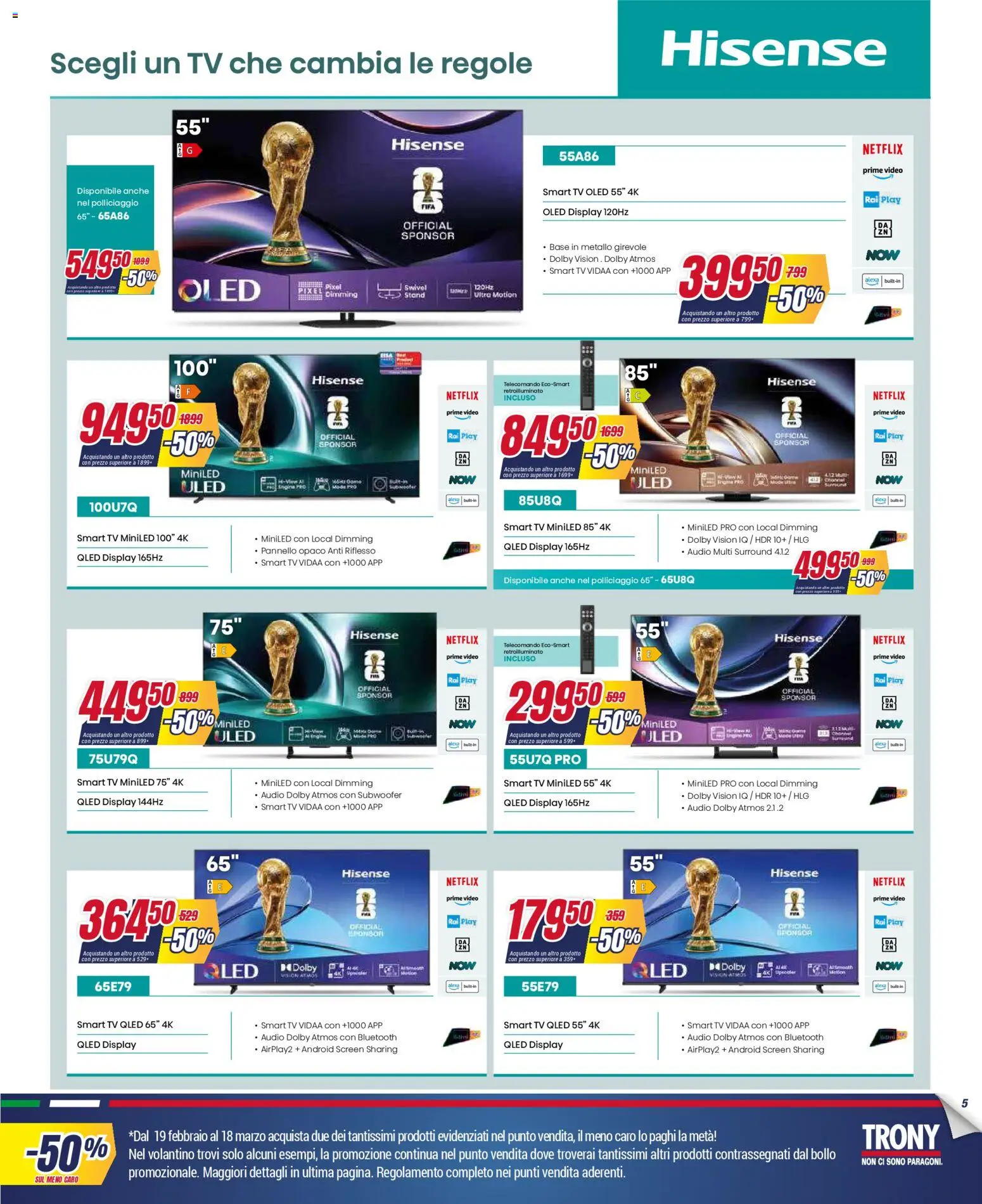 Volantino Trony del 19.02.2026 | Pagina: 5 | Prodotti: Telecomando, smart TV, Acqua, TV