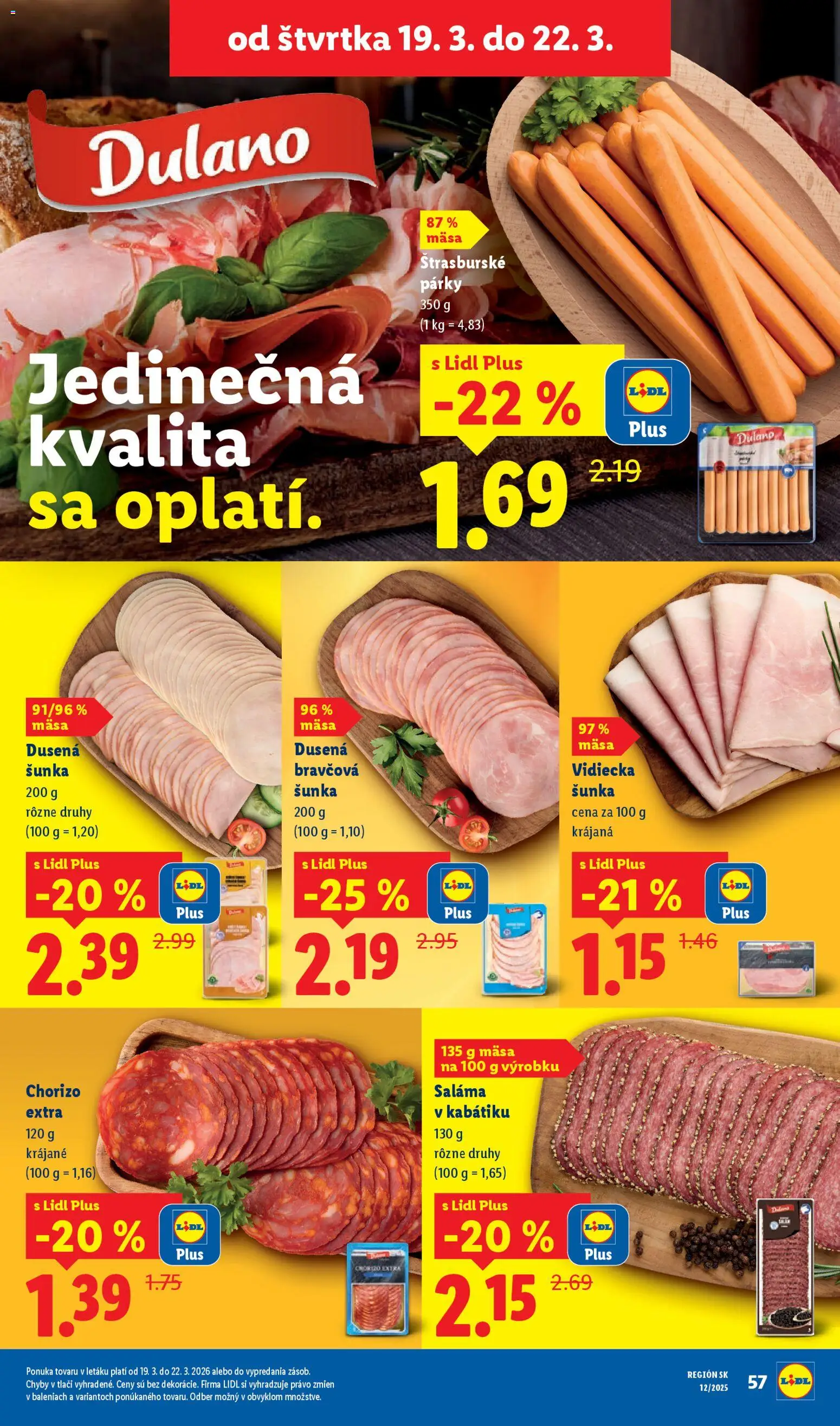 Nové Lidl akcie – leták je platný od 19.03.2026 | Strana: 16 | Produkty: Saláma, Šunka, Párky
