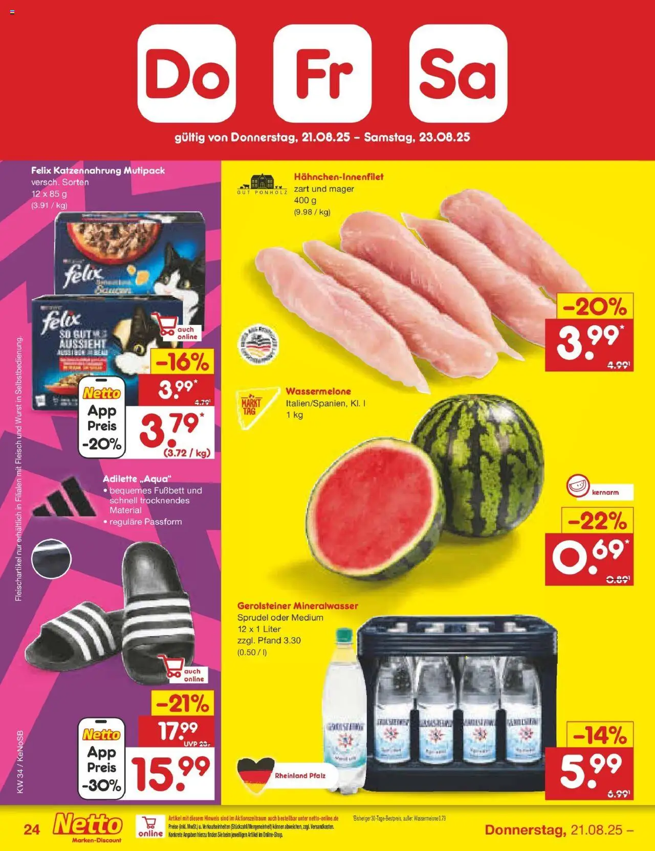 Netto Marken-Discount prospekt Bonn	 - gültig ab dem 18.08.2025 | Seite: 48 | Produkte: Mineralwasser, Wassermelone, Fleisch, Gerolsteiner