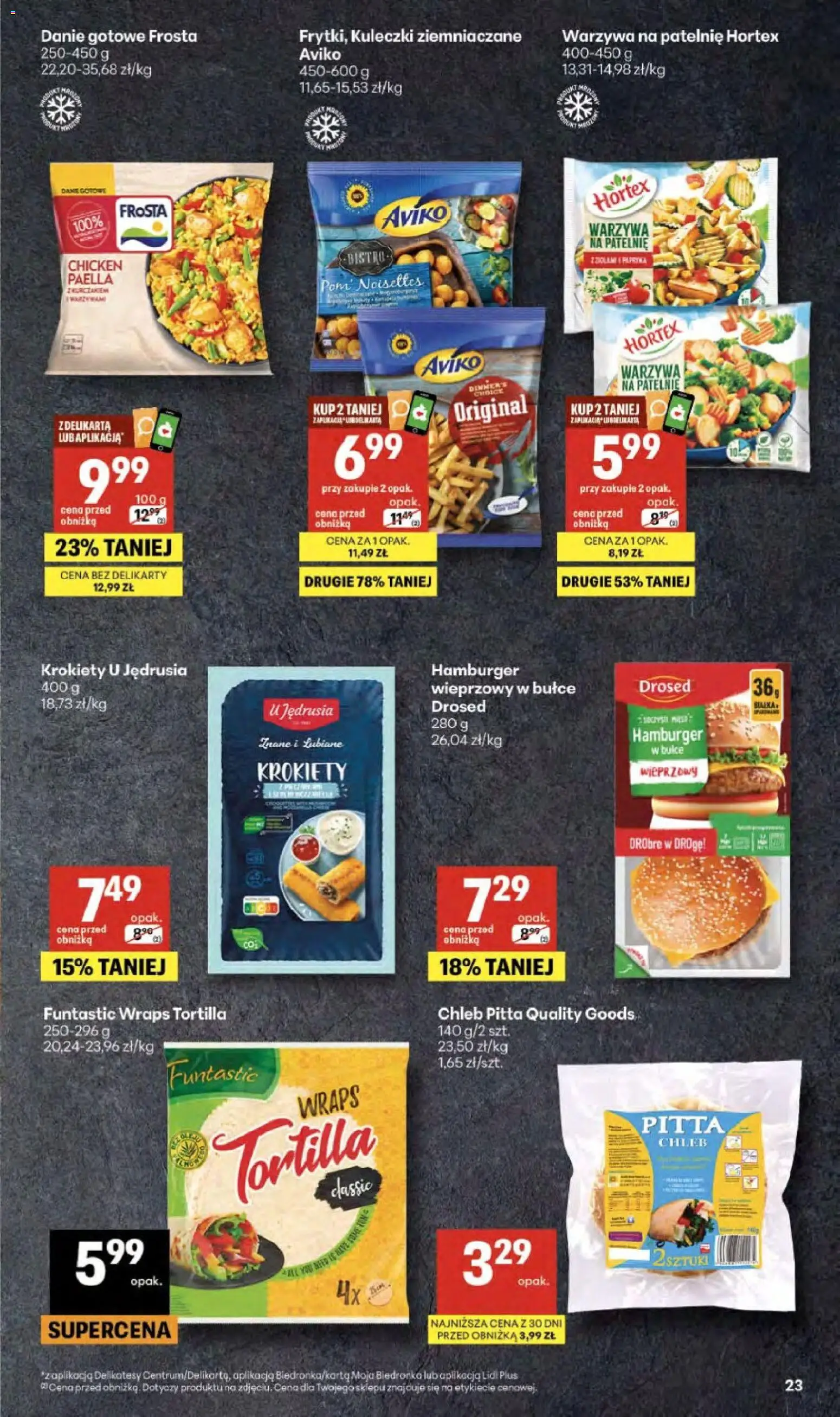 Delikatesy Centrum gazetka - Sklepy Własne od 02.04.2026 | Strona: 23 | Produkty: Kuleczki ziemniaczane, Warzywa na patelnie, Krokiety, Paella