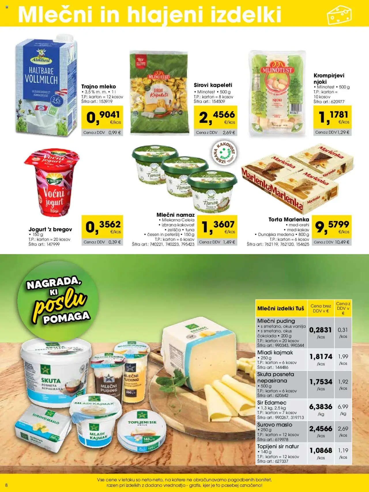 Tuš katalog cash & carry trgovec │ velja od 01.08.2025 | Stran: 8 | Izdelki: Edamec, Tuna, Mleko, Cokolada