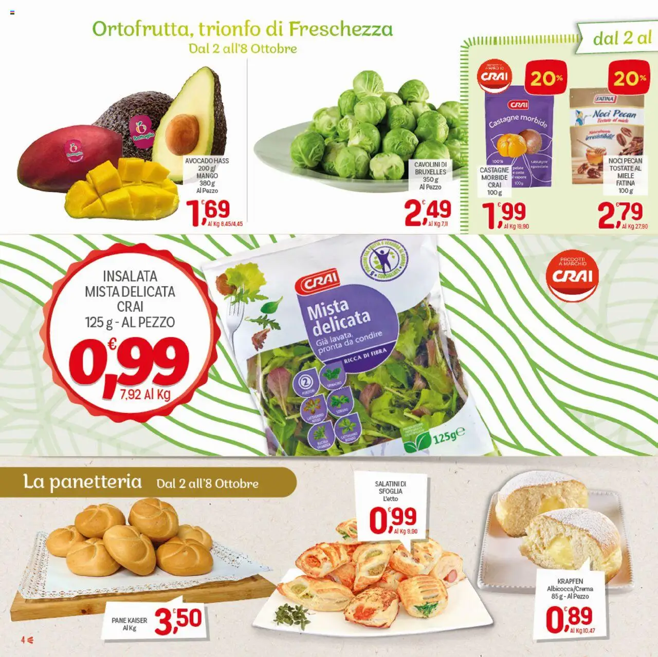 Volantino CRAI del 02.10.2025 | Pagina: 4 | Prodotti: Pane, Insalata, Mango, Miele