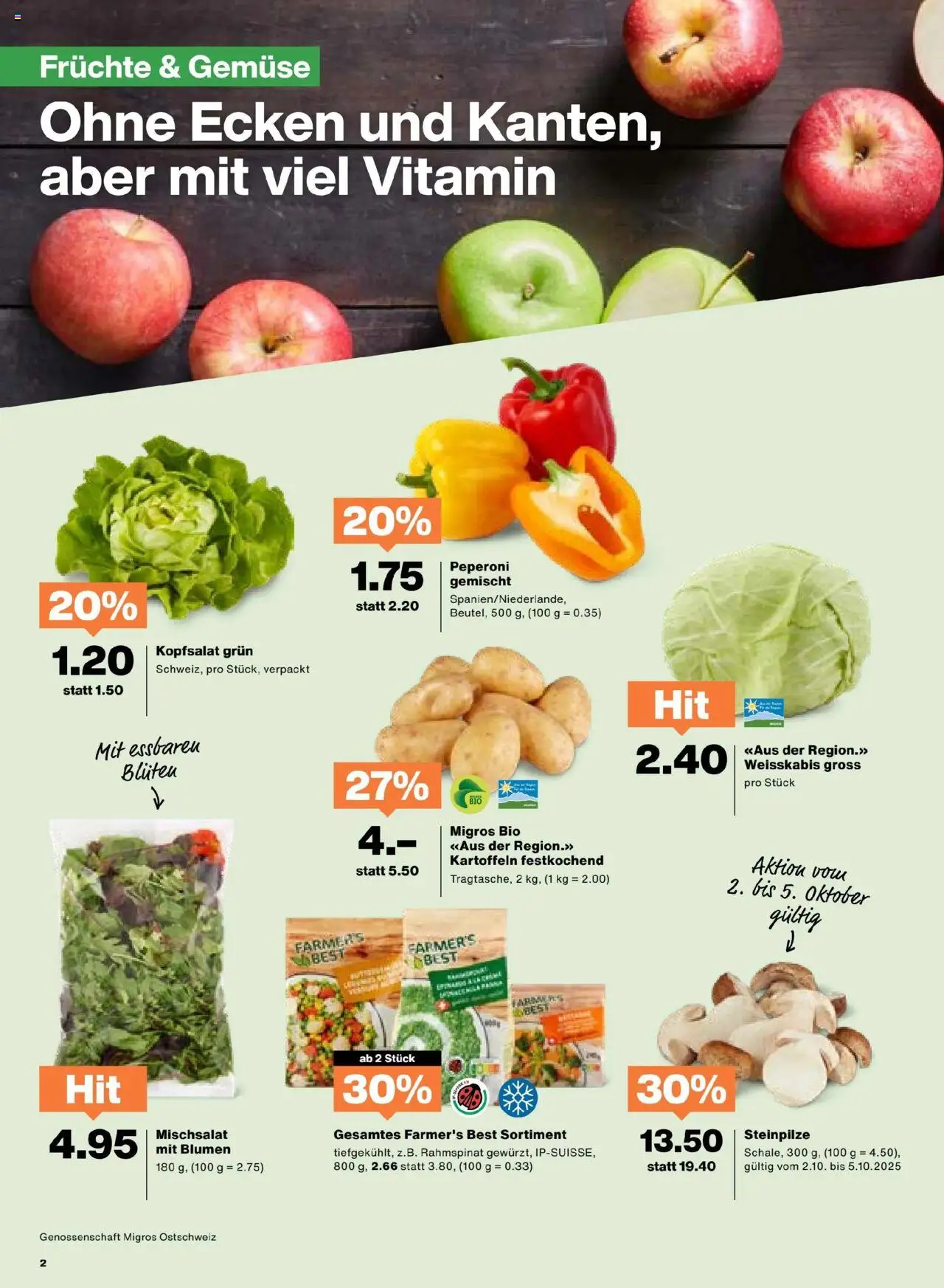 Migros Aktionen – gültig ab 30.09.2025 | Seite: 2 | Produkte: Gemüse, Kartoffeln, Früchte