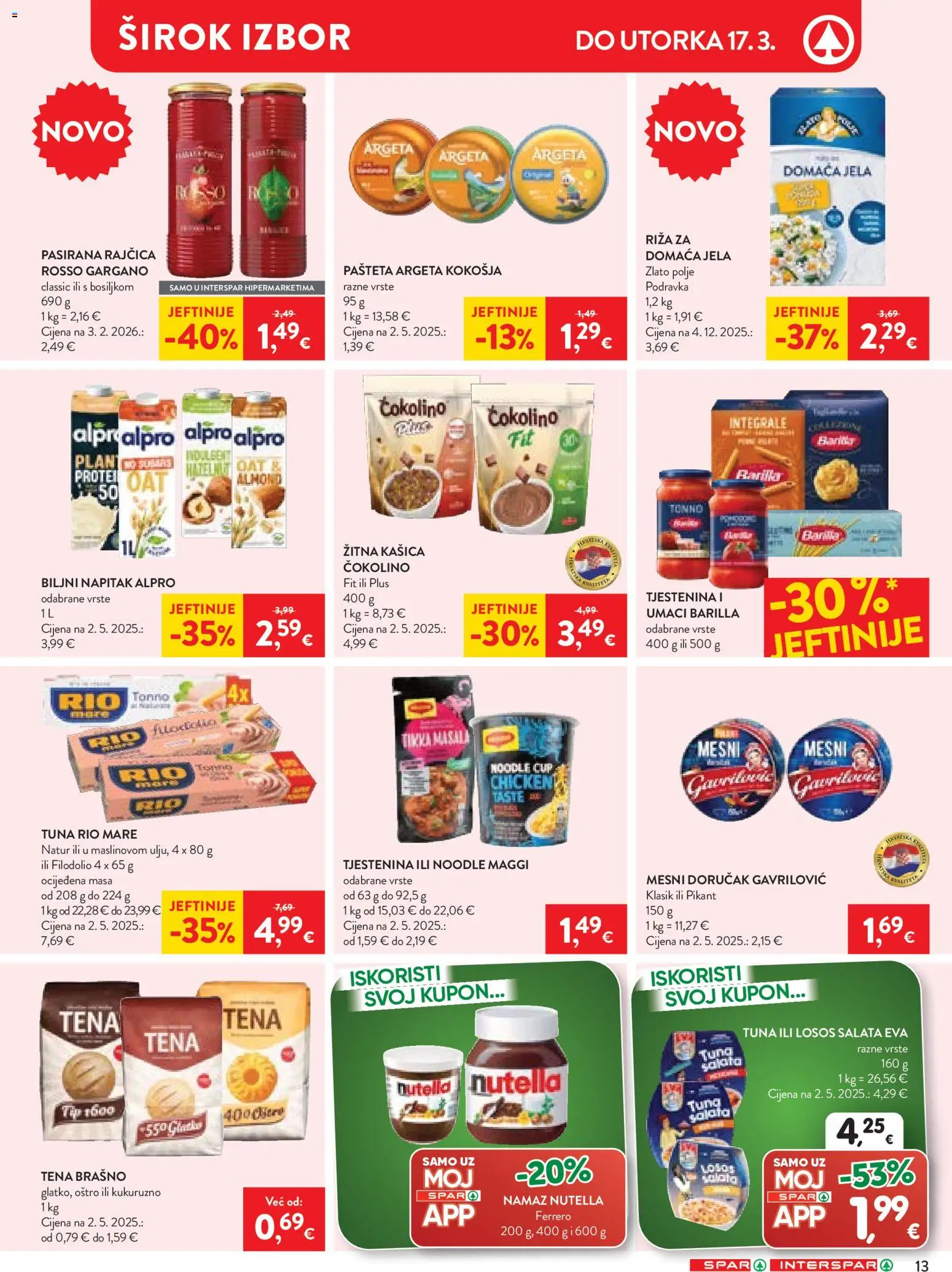 Spar katalog | vrijedi od 08.03.2026 | Stranica: 16 | Proizvodi: Rio Mare, Pasirana rajčica, Riža, Čokolino