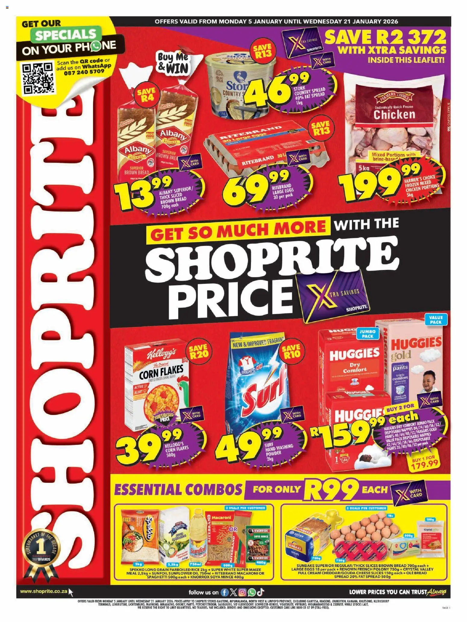 New Shoprite catalogue – valid from 05.01.2026 | Page: 1 | Products: Cheese, Eggs, Bread, Powder