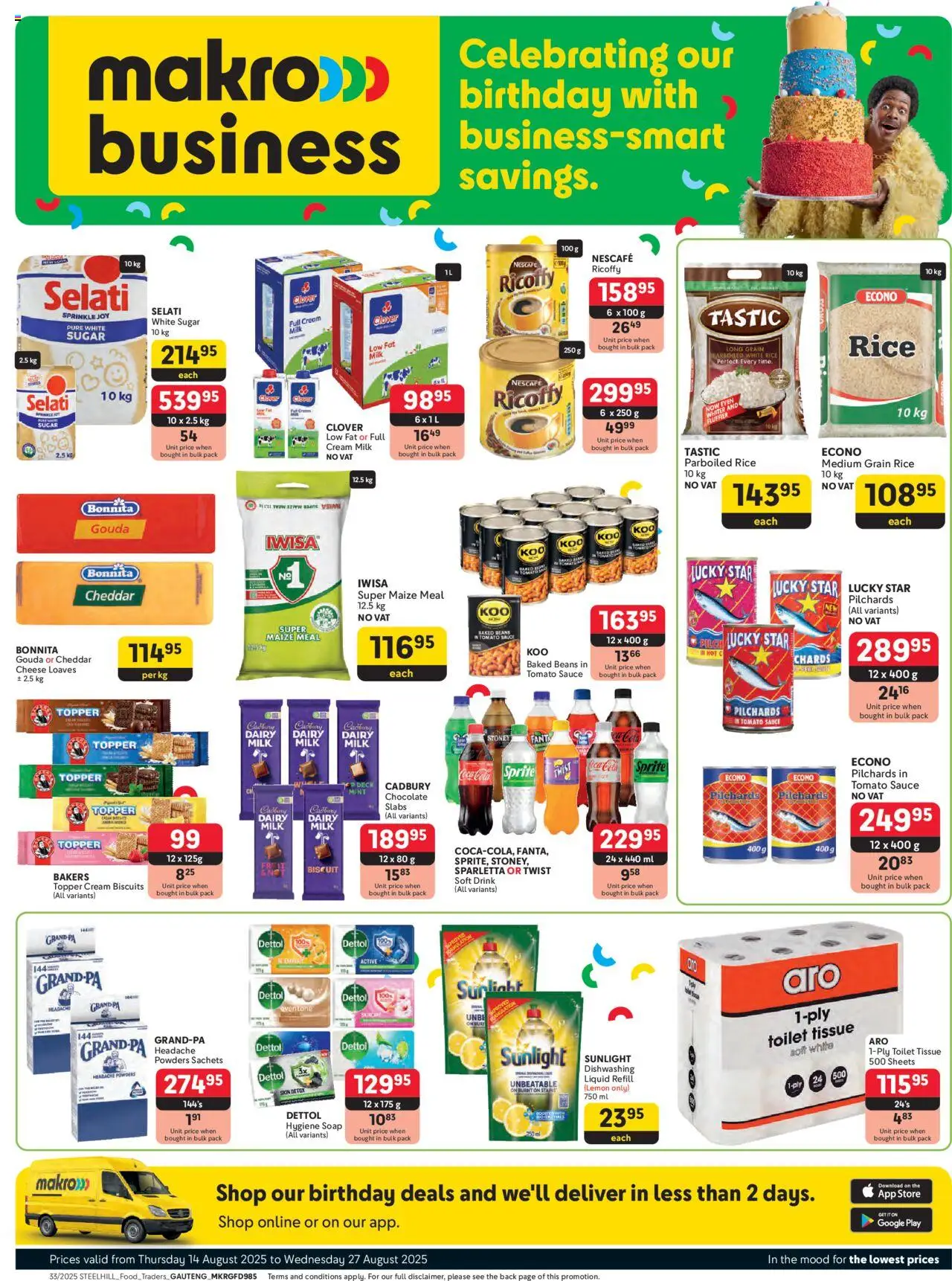 Makro - Gauteng - Business │ valid from 14.08.2025 | Page: 1 | Products: Baked beans, Sprite, Stoney, Soap