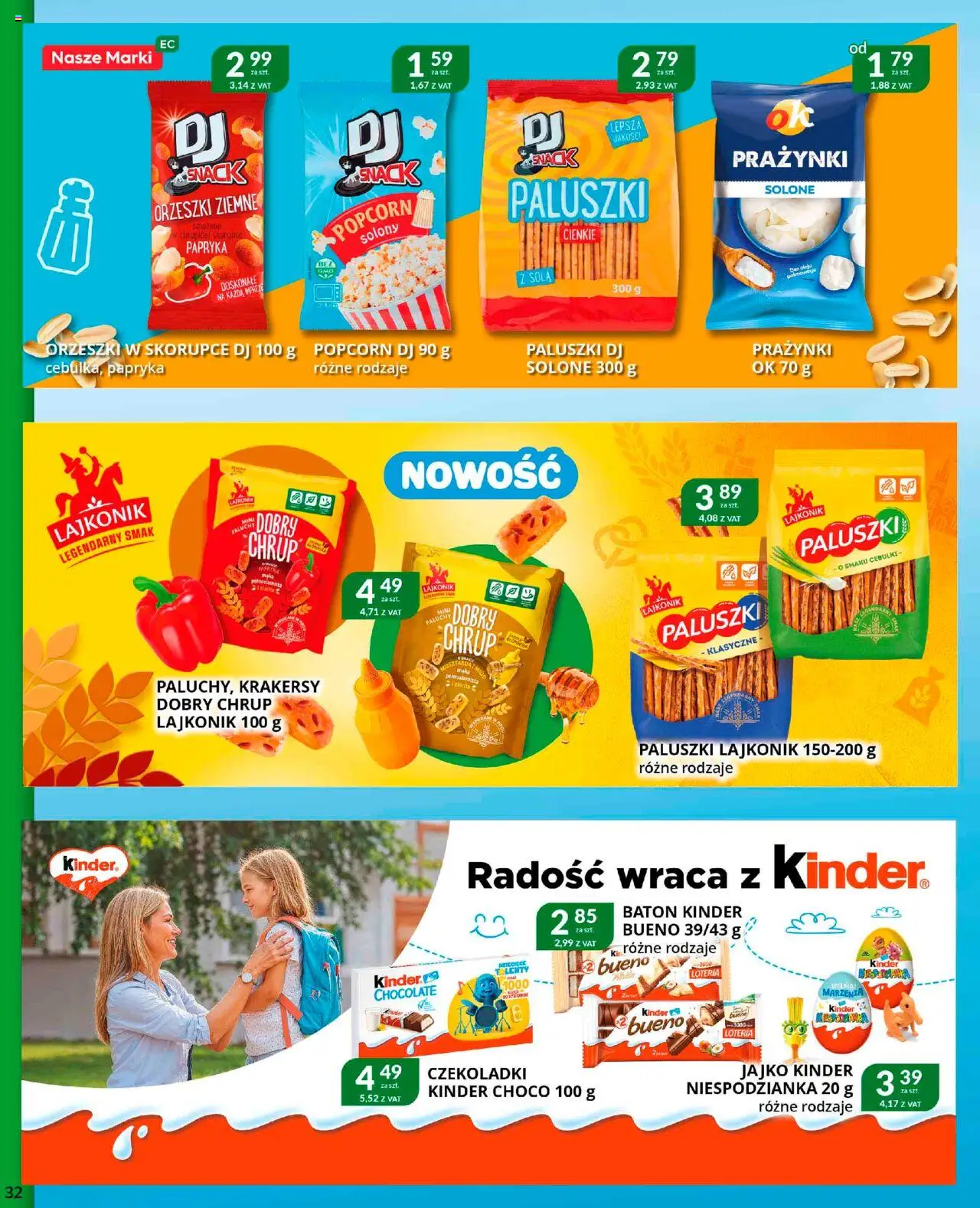 Eurocash Gazetka od 22.09.2025 | Strona: 32 | Produkty: Czekoladki, Musztarda, Baton, Popcorn