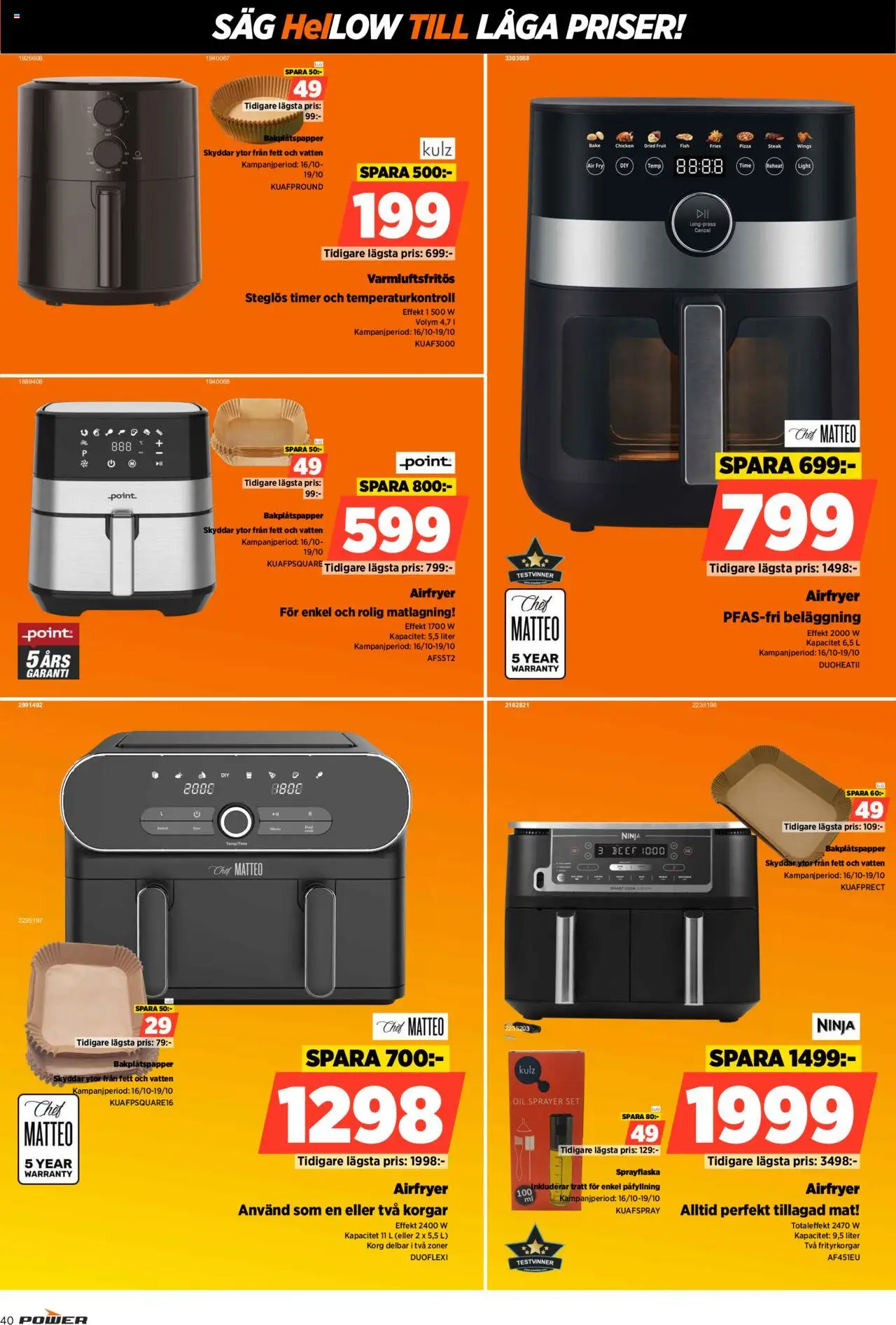 Power reklamblad aktuell från 16.10.2025 | Sida: 40 | Produkter: Bakplåtspapper, Korg, Pizza, Airfryer