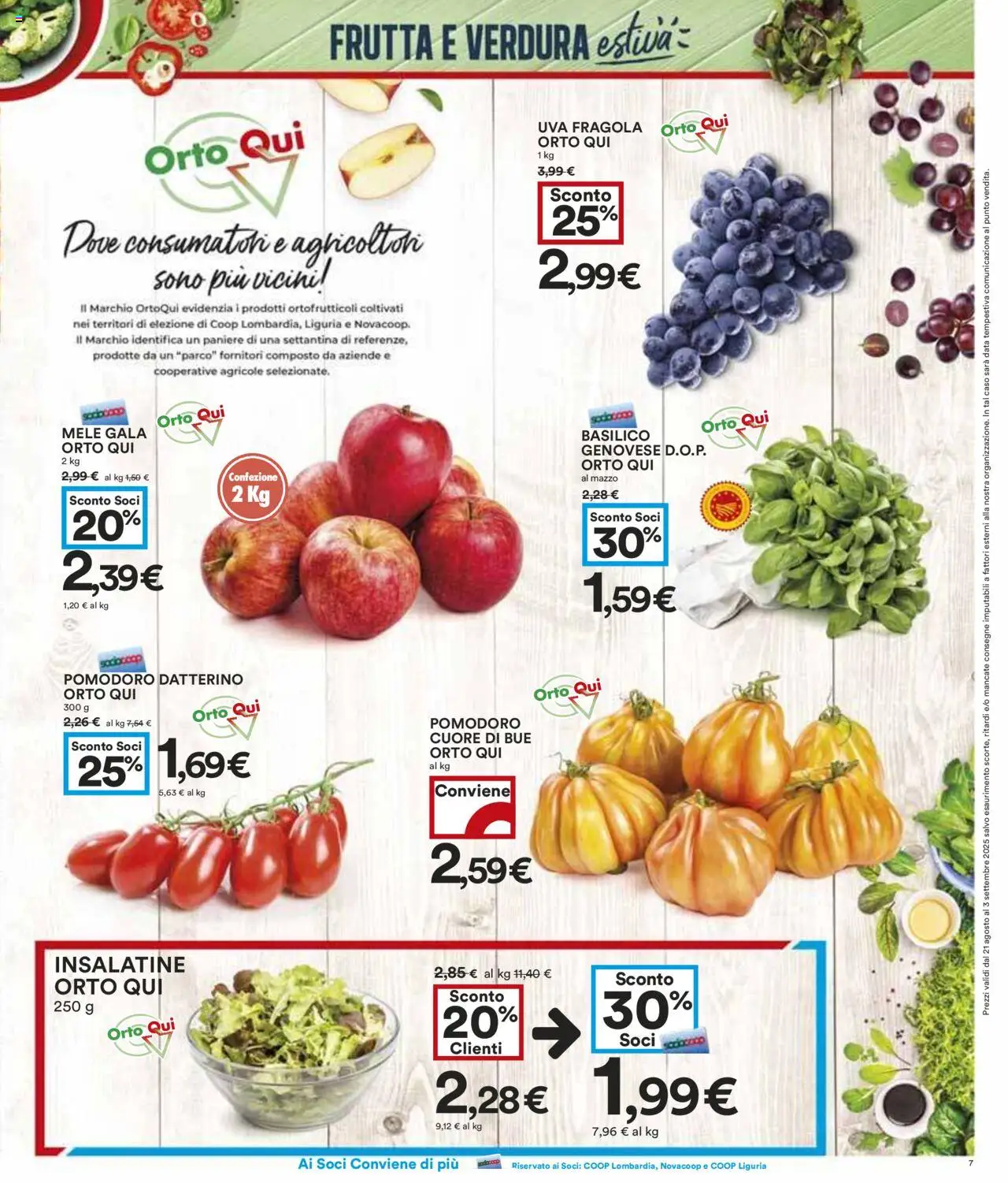Volantino COOP del 21.08.2025 | Pagina: 7 | Prodotti: Frutta, Pomodoro, Uva, Data