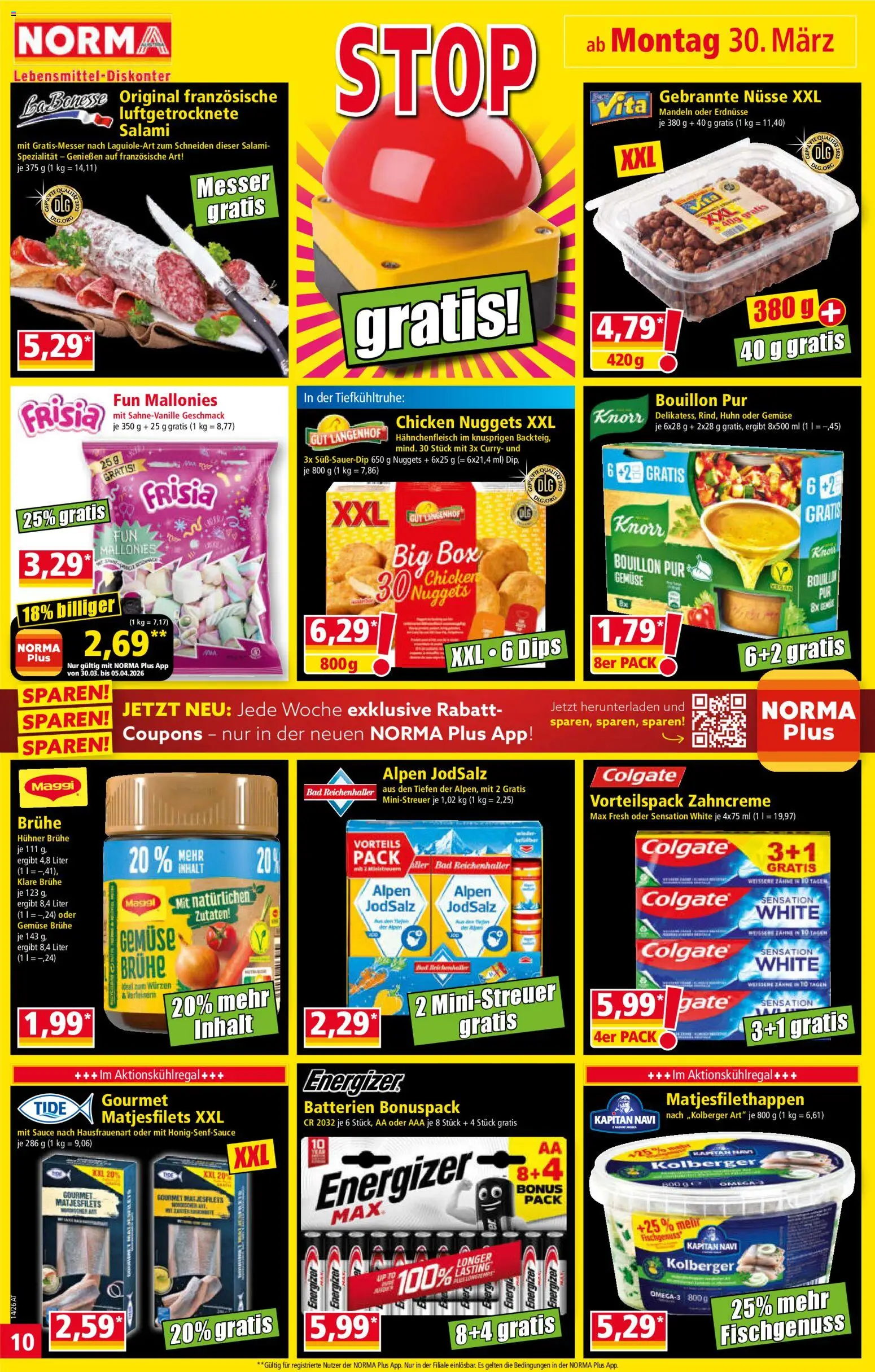 Norma Flugblatt gültig ab 30.03.2026 | Seite: 10 | Produkte: Nüsse, Gemüse, Box, Salami