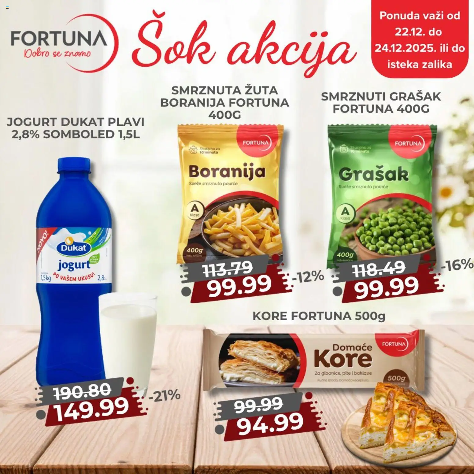 Fortuna Market katalog - važi od 22.12.2025 | Strana: 1 | Proizvode: Boranija, Grašak, Jogurt, Sok