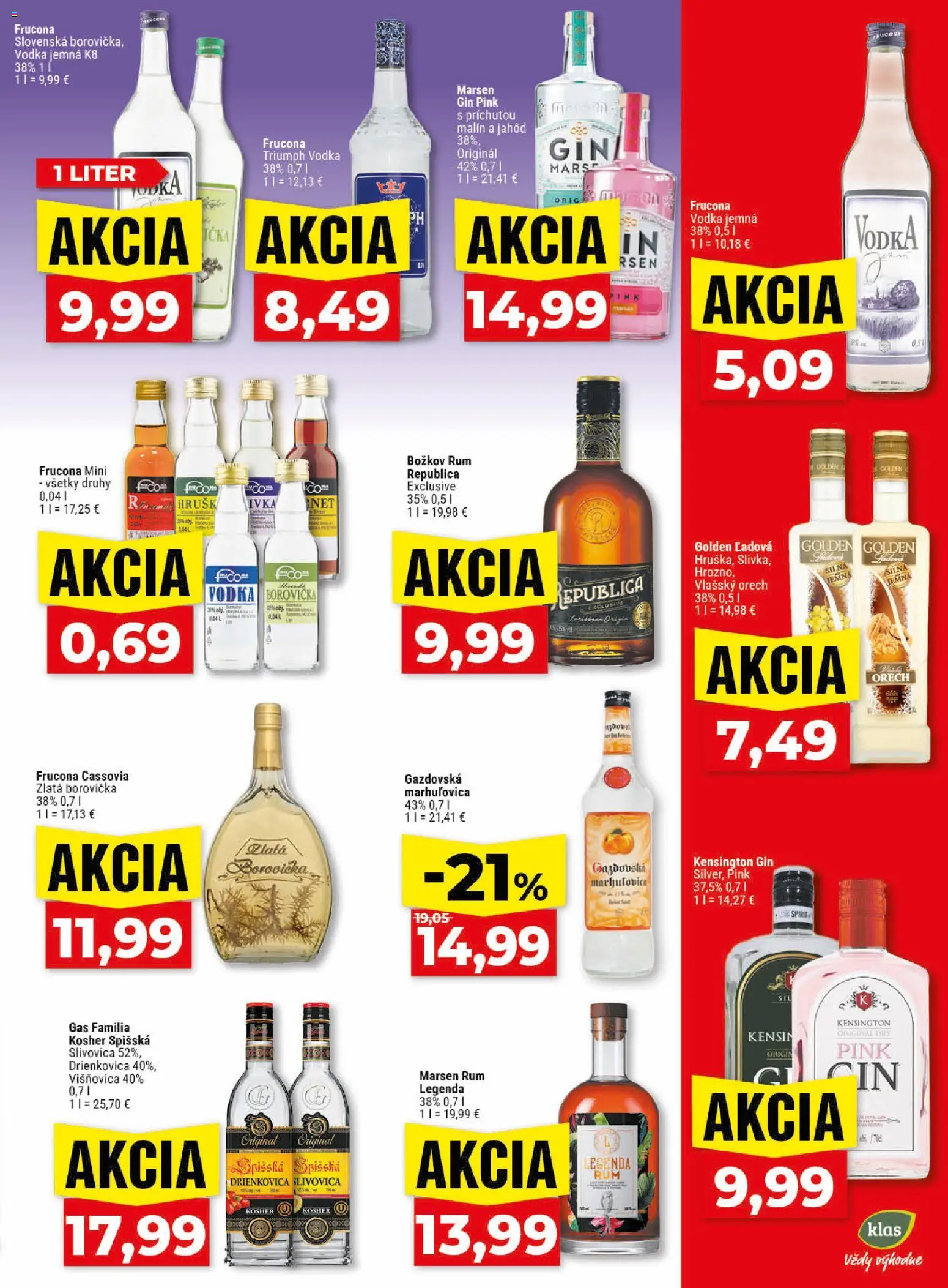 Nové Klas akcie – leták je platný od 27.04.2026 | Strana: 22 | Produkty: Borovička, Republica, Gin, Rum